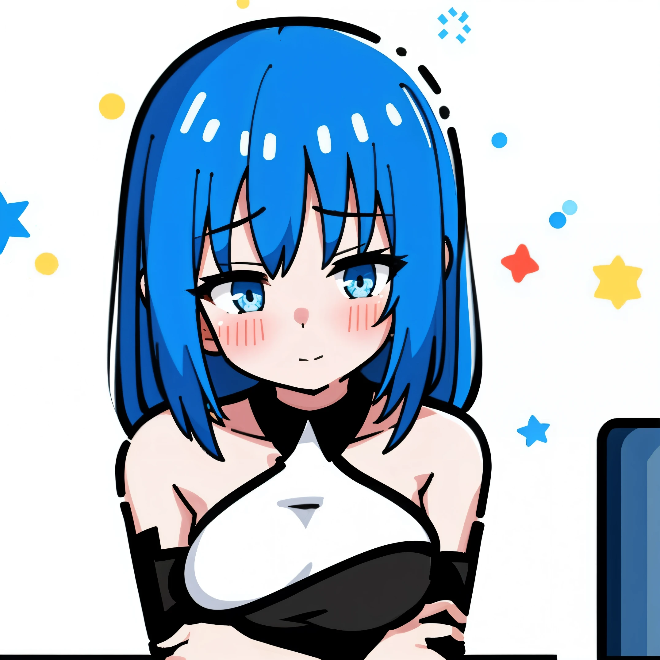1girl, (emotion shame),
Blue hair,
mbestyle,whitebackground,
confetti, medium breast Bottom line