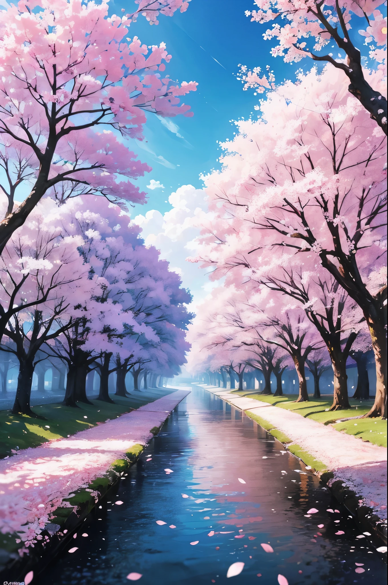 A series of images showing cherry blossoms in different seasons in an anime world. Request a description of changes in the landscape and weather, as well as the influence on the characters' lives.