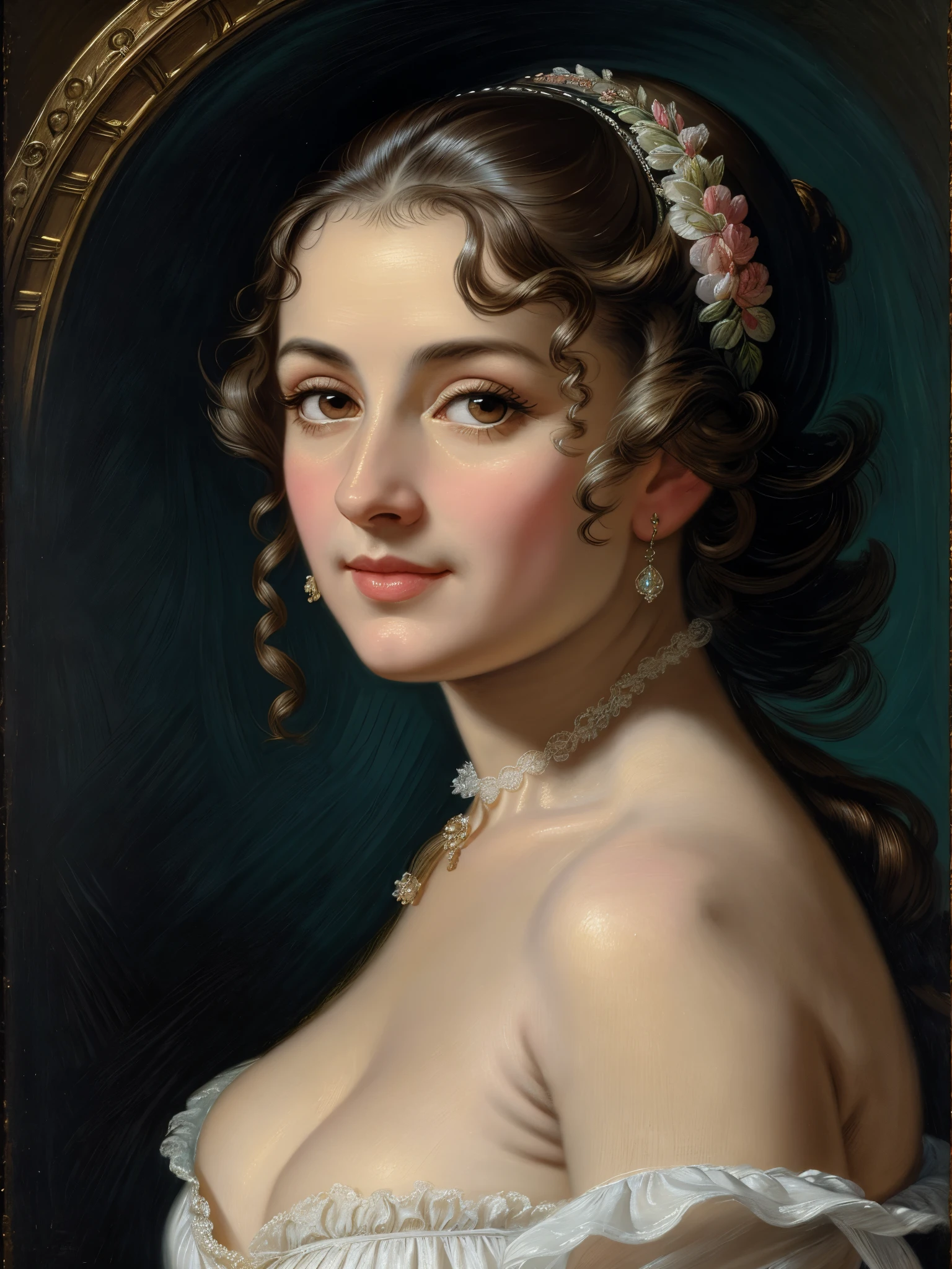 An extremely attractive 50s years old woman, highly detailed painting, portrait, artwork by Francois Boucher, by Peter Paul Rubens, masterpiece, highly appreciated artwork, highly detailed, best quality,
