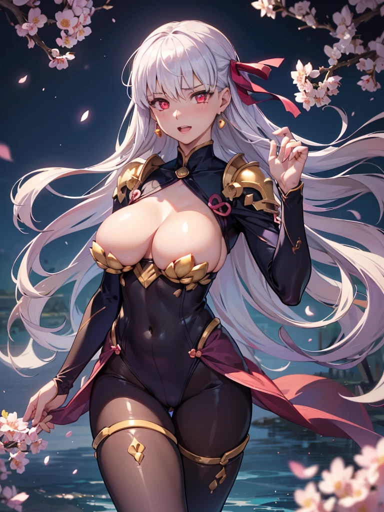 ((highly detailed)), fate grand order, kama, perfect human hands, (great breast:1.1),masterpiece, best quality, ultra-detailed, glistening shiny, glowing light, ray tracing, HDR, deph of field, (perfect face, detailed face, detailed eyes,perfect hands,perfect fingeredium boobs:1.2),8k,HD,ultra realistic face,ray tracing,perfect lighting,best quality, ultra-detailed, shiny eyes, (looking at viewer,open mouth smile:1.1), ((1girl:1.2)), (mature female:1.4),cowboy shot,thicc,streaked_hair,multicolored eyes, gradient eyes, (glowing eyes:1.5), mascara, (fashion make up), parted lips,blush,cameltoe,all fouriddle of japanese countryside,japanese bridge,over the bridge,river,cherry trees,cherry petals,dark blue sky)),((super detailed background)), dynamic poses, ((8k wallpaper)),(ass, from behind, ass focus,bent foward), (kama outfit:1.5)