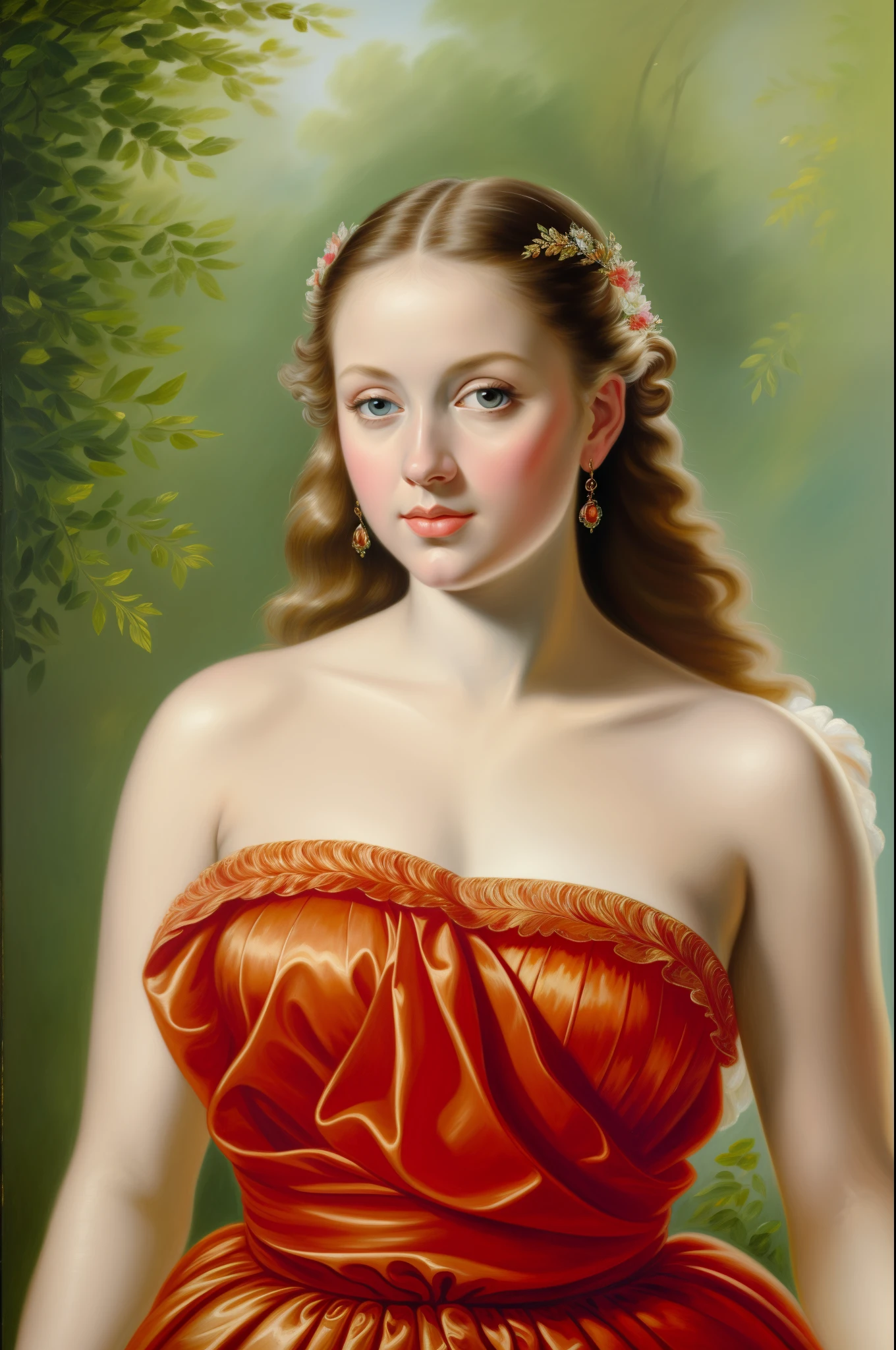 masterpiece, romanticism, oil painting, acrylic on canvas, a beautiful young lady painting in Peter paul Rubens style, healthy figure, famous painting, by Peter paul Rubens, hyper realistic, clear eyes, matchless beauty, Flawless work, intricate, Epic details, High quality, 8k, Artstation