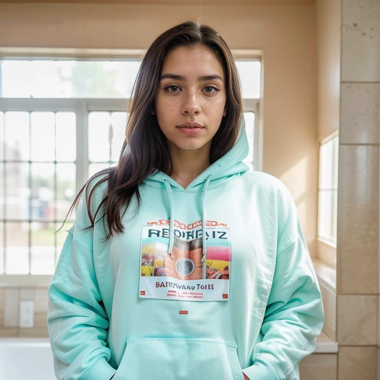 23-year-old hyper-realistic Latin girl with freckles, mood selfie for instagram, Ultra Definition, (photoreallistic: 1.4), 8k, calidad premier, fondos detallados, cara delicada, maquillaje natural, foto raw, iphone, HDR, Coqueteando con el espectador, hoodie
