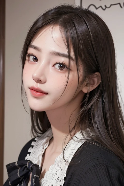 masterpiece, best picture quality, high quality, beautiful girl, Japanese, Japanese school girl, popular Korean makeup, detailed, swollen eyes, detailed eyes, detailed skin, beautiful skin, ultra high resolution, (reality: 1.4), very beautiful, slightly younger face, beautiful skin, slender, (ultra realistic), (illustration), (high resolution), (8K), (highly detailed), (best illustration), (beautifully detailed eyes), (super detailed), (wallpaper), (detailed face), looking at viewer, fine details, detailed face, pureerosfaceace_v1, smiling, looking straight ahead, looking straight ahead, angle from waist up, realistic photo, bright lighting, professional lighting, blonde, long hair, dark abandoned, big red moon, gorgeous red and black dress, mature woman,キスショット・アセロラオリオン・ハートアンダーブレード