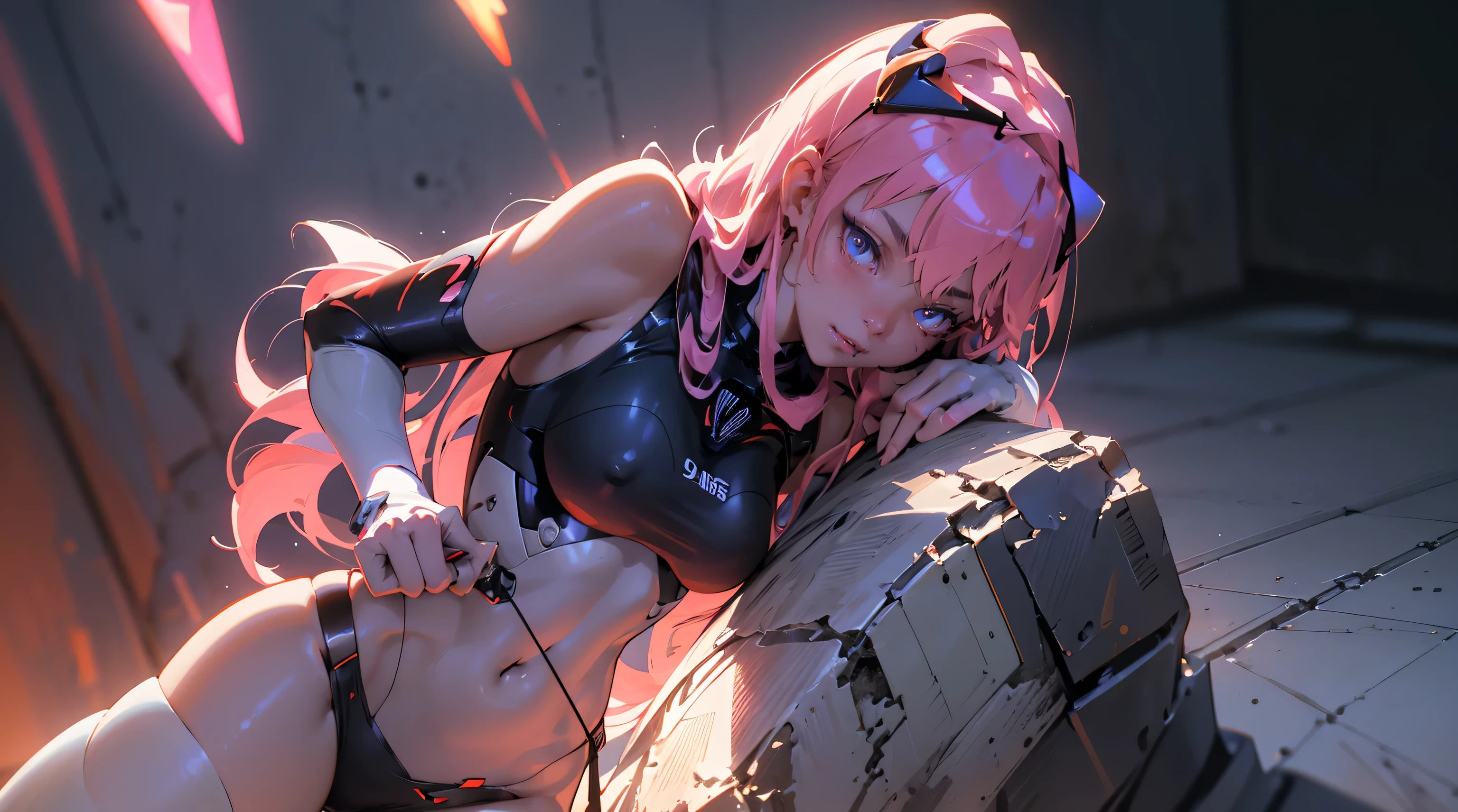 ((Best quality)), ((masterpiece)), (detailed: 1.4), (Absurd), light-skinned ta with micro bikini, Genesis evangelion neon style clothing, red and white stripes, blue arms with white stars, 2 piece clothing, colored hair, tattoo on arms, cybernetic hand, pastel, centered, scale to fit dimensions, HDR (High Dynamic Range),Ray Tracing,NVIDIA RTX,Super-Resolution,Unreal 5,Subsurface dispersion, PBR Texture, Post-processing, Anisotropic filtering, Depth of field, Maximum clarity and sharpness, Multilayer textures, Albedo and specular maps, Surface shading, Accurate simulation of light-material interaction, Perfect proportions, Octane Render, Two-tone lighting, Wide aperture, Low ISO, White balance, Rule of thirds, 8K RAW, crysisnanosuit