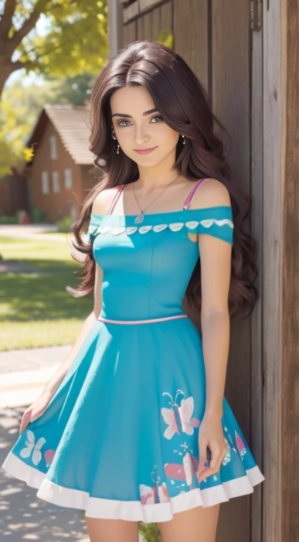 (Obra maestra, La mejor calidad, fotorrealista, Altas Resoluciones, Cinematographer, :1.3), foco nítido, 1 chica adolesente hermosa , Chica Americana , 16 year old , Modelo adolesente ,diafragma, Ojos color azul y pupilas altamente detallados, Piel realista, Forma delgada del cuerpo, escote, cabello extremadamente detallado, They are smiling, sexy, fondo variado , ((realista, super-realistic, realismo, Detalles realistas)) Fluttershy , mlp , lindo maquillaje ,labios rojos , largo cabello Rosa , pelo rosa , adorno de mariposa en el cabello ,cuerpo completo , cuerpo sexy , posando sexy , vestido sexy a la moda , ropa rebeladora , hombros desnudos , hermosa sonrisa , pose con pierna crusadas , small-nose