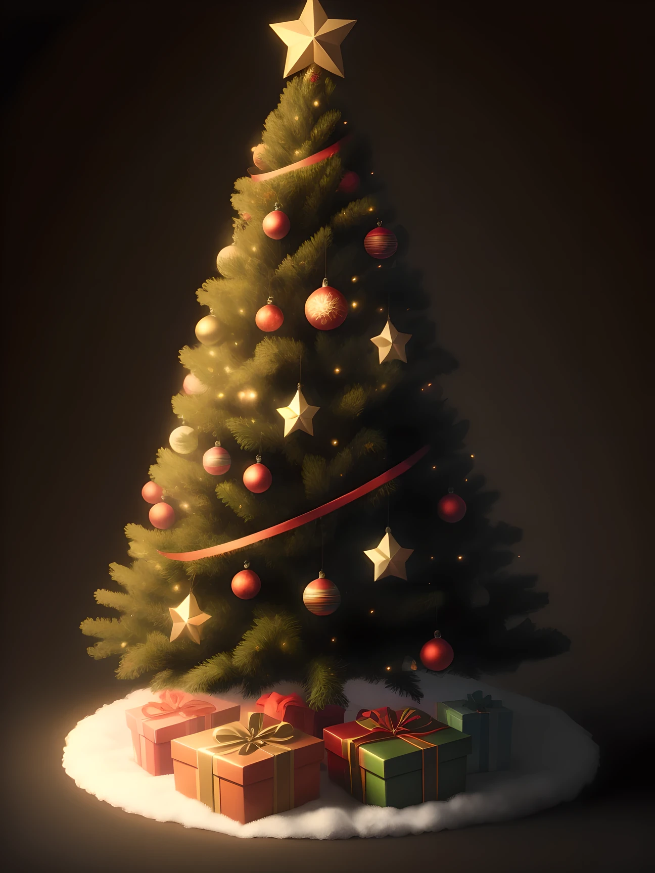 a sticker, (Illustrated style),圣诞a sticker, Beautifully decorated Christmas tree, Christmas theme, festive atmosphere, with black background
