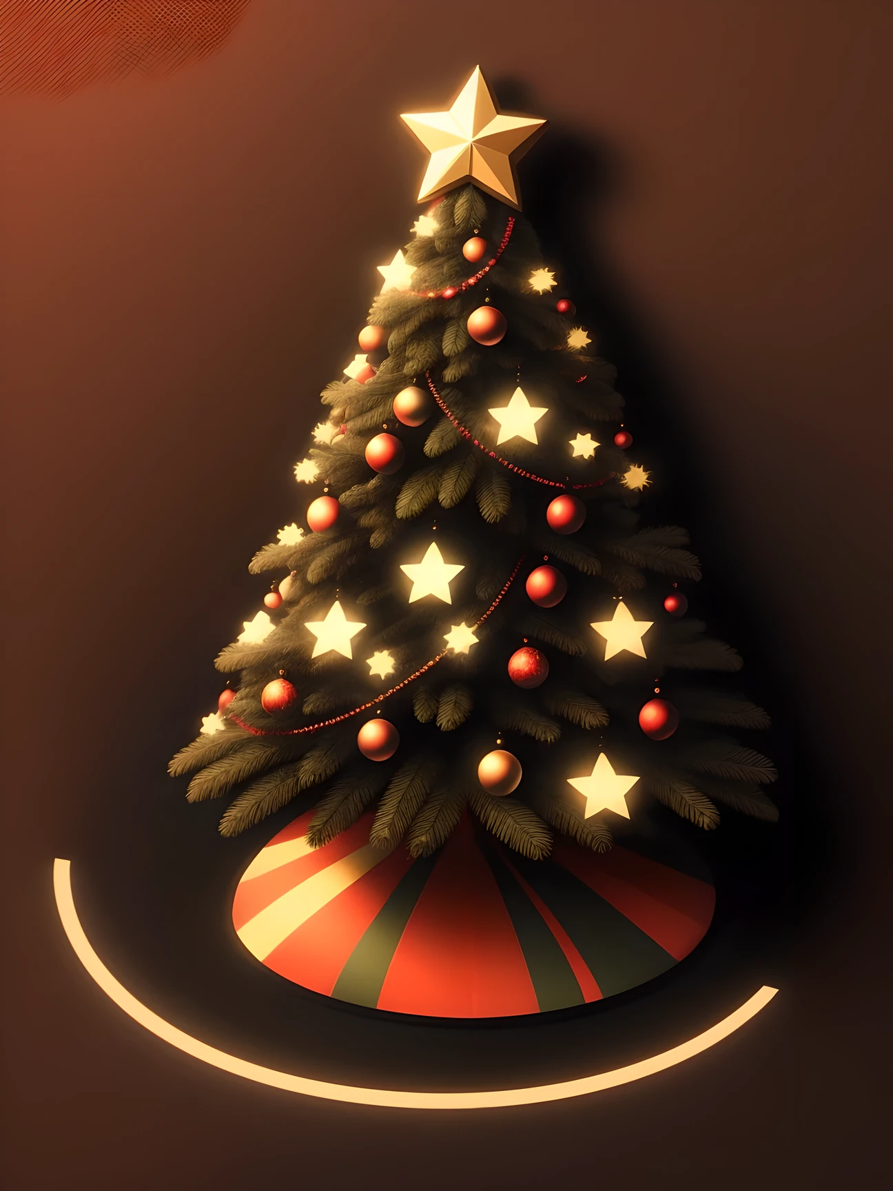 a sticker, (Illustrated style),圣诞a sticker, Beautifully decorated Christmas tree, Christmas theme, festive atmosphere, fundo vermelho