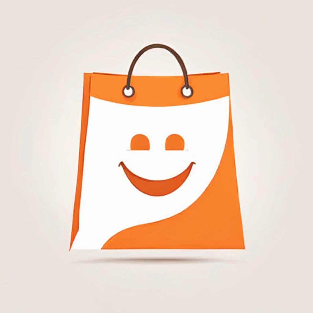 Logo of shopping bag, White smile, orange shopping bag.