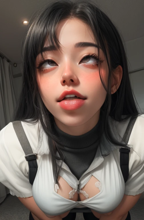 (full figure:1.1), (1 girl as yukino yukinoshita:1.5), highres, solo, big breasts, waist long black hair, (twintails:0.5), (pleated miniskirt:1.5), (black thighhigh socks:1.2), (loose red ribbon:1.2), (flipping skirt:1.5), (unbuttoned white shirt:1.4), (ahegao:1.5), green eyes, (rolling eyes:1.5), (torn clothes:1.5), naked breastss, spread legs, no panties, (squatting:1.1), legs wide open