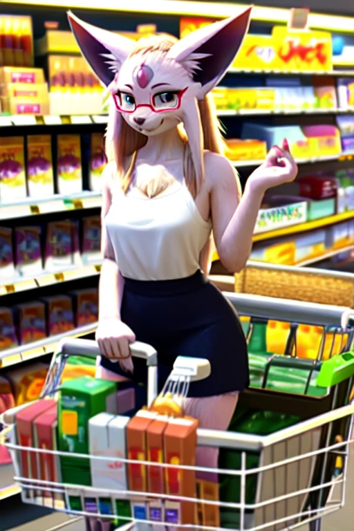 (great lighting), (masterpiece), (best quality), (superior details), anthropomorphic, (pig), female, beautiful, attractive, long blonde hair, green eyes, big eyes, big breasts, thick thighs, red dress, cleavage, shoulders, black boots, walking, shopping, shopping bags in hand, (side view)