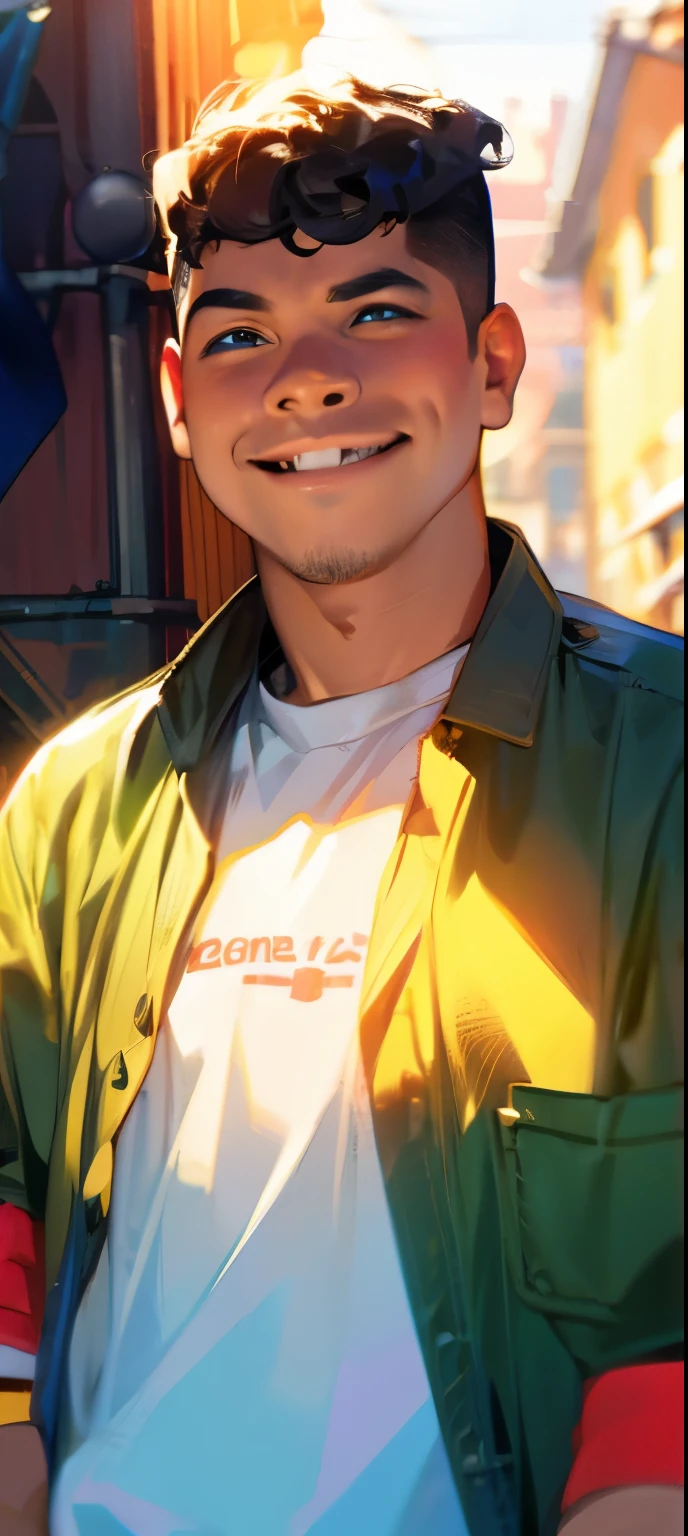 A curly hear boy with smile and charming face