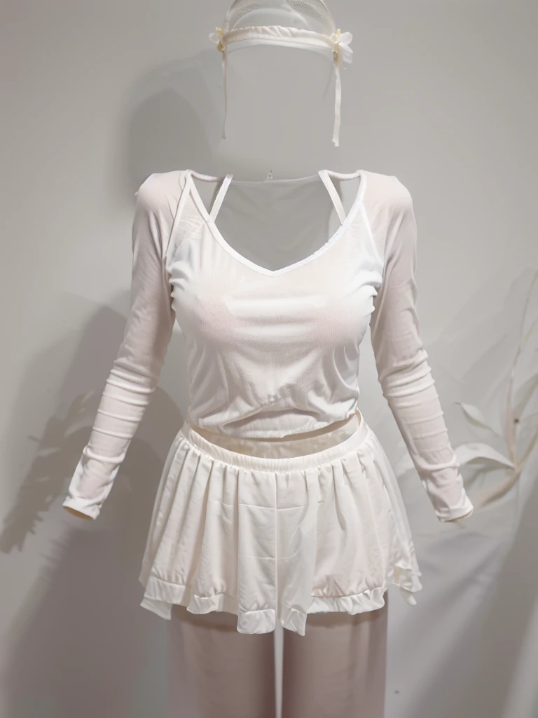 araffe woman in a white skirt and a white tank top, a colorized photo inspired by Amy Weber, featured on reddit, dau-al-set, wearing white skirt, wearing a tanktop and skirt, wearing skirt, short skirt, white miniskirt, white skirt and barechest, white skirt, miniskirt, mini skirt
