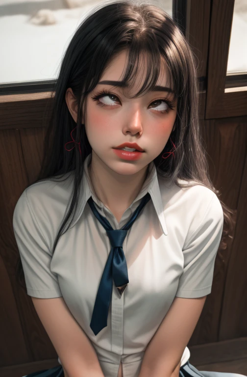 NSFW,4K,((Highest quality)),((masterpiece)),BREAK,((one girl)),(detailed),(in classroom),((One girl)),((perfect anatomy)),nsfw,((nude)),(naked),((12 years old)),((flat chest:1.5)),(stare at viewer with stern eyes:1.5),((one girl)),(bitting own lip:1.1),(angry:0.9),nose blush,(shamefull:1.2),(hime_cut hair),(beautiful hair),surprised, ((beautiful realistic face)),((skinny:1.3)),Beautiful Korean Women, Beautiful young Korean woman, Young and adorable Korean face, Gorgeous Young Korean Woman, Korean Girls, Girl cute beautiful face, Portraits of Korean female idols, Young and pretty Asian face, Cute natural anime face,Asian pretty face,((finely detailed face)),((glistening eyes)),((glistening eyes )),((large eyes)),(( pretty eyes)),((A bow tie)),(detailed),Perfect Face,((One girl)), ((clear eyes)),((show nipples)),((beautiful skin)),don't wear anything ,(upper body),(Equal left and right eyes), (nsfw:1.5),(show nipples),(don't wear anything),(nipples facing upwards), correct arm, ((Varsity Jacket))