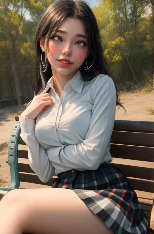 (full figure:1.1), (1 girl as yukino yukinoshita:1.5), highres, solo, big breasts, waist long black hair, (twintails:0.5), (pleated school miniskirt:1.5), (black knee socks:1.2), (loose red ribbon:1.2), (cotton skirt:1.5), (unbuttoned white shirt:1.4), (ahegao:1.5), green eyes, (rolling eyes:1.5), (torn clothes:1.5), naked breastss, spread legs, (lying on a bench in a porn movie set:1.1), legs wide open