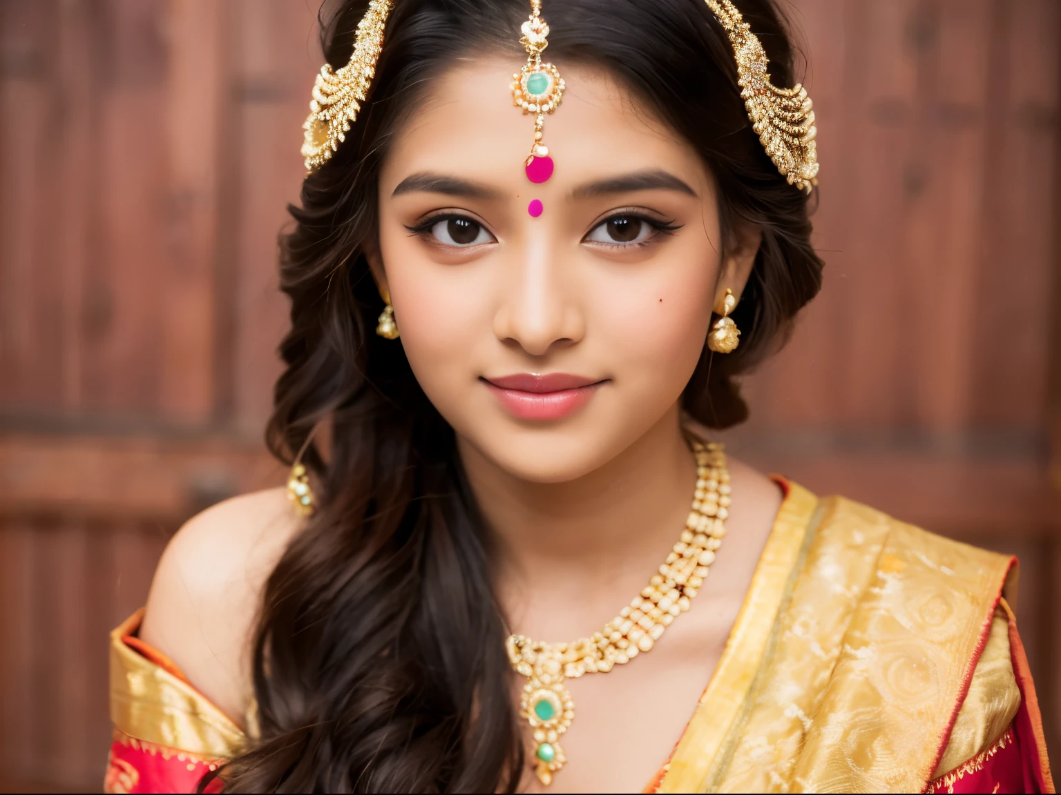 A girl adorned in traditional Indian attire. Indian wedding photoshoot. ((Perfect face))