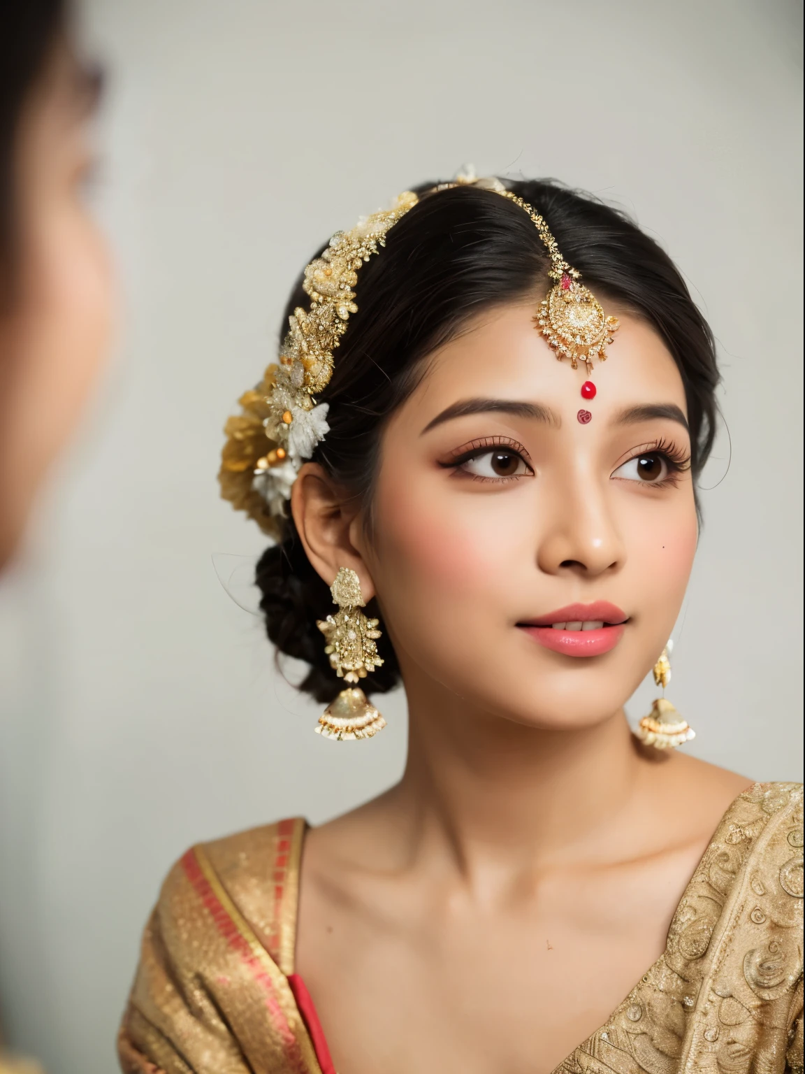 A girl adorned in traditional Indian attire. Indian wedding photoshoot. ((Perfect face))