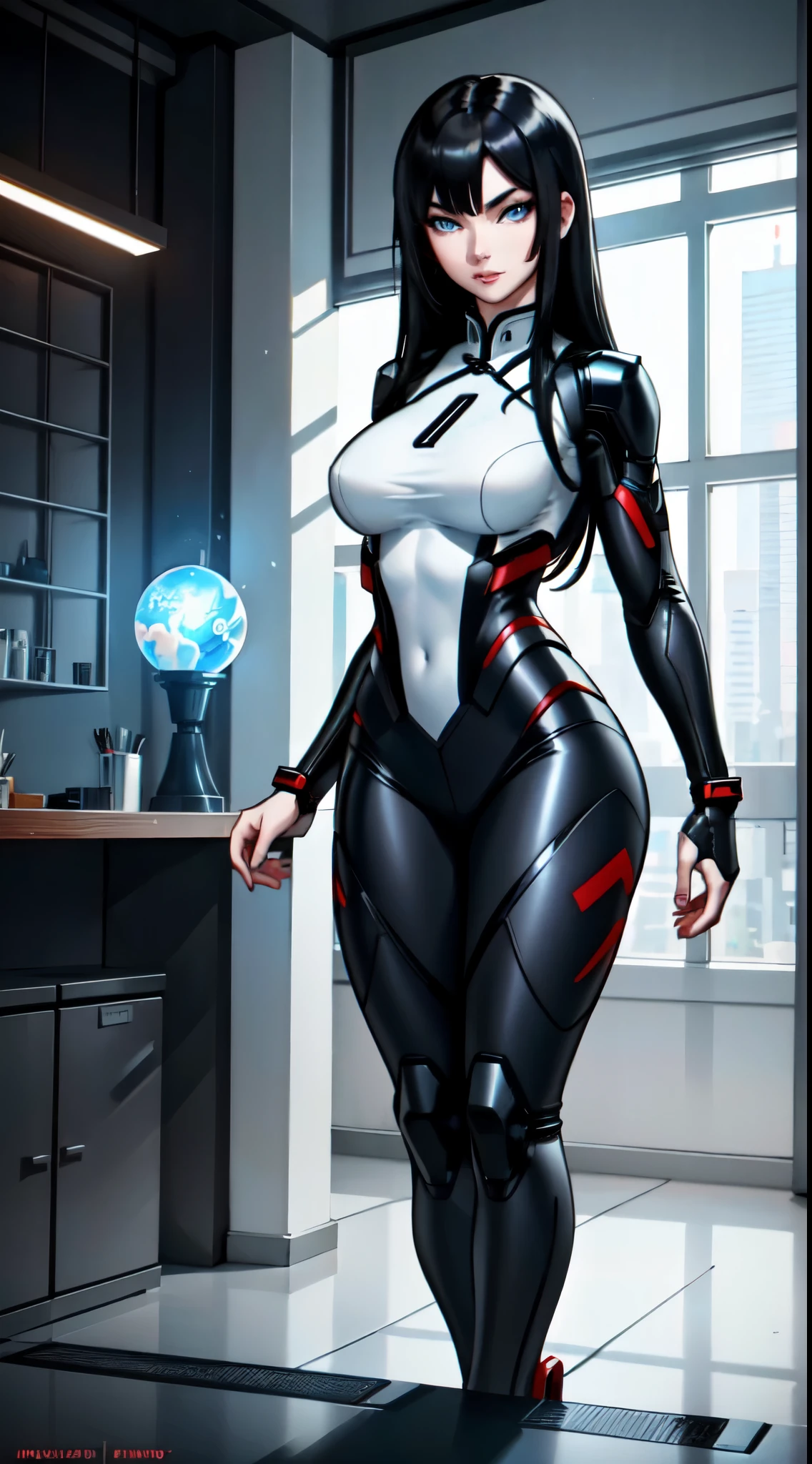 A (Chinese) female, with long dark (black) hair, blue eyes, pale (grey skin), (athletic), tall woman, (alluring fighter), (cute) martial-arts garb, (humanoid) alien, (Sci-fi) fantasy, (medium shot), perfect composition, hyper-detailed, 8K, high quality, (perfect eyes), trending art, sharp focus, studio photo, intricate details, (Pin-up) pose