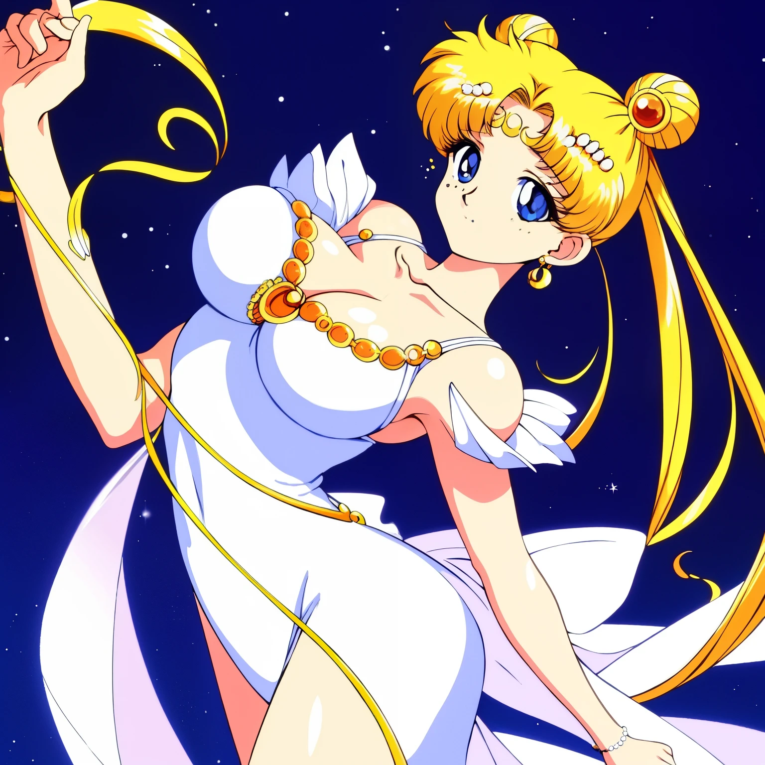 SMU Sagitsukino, 큰pectorals, Standing, Solo, Masterpiece, Best Quality, Detailed face, Detailed Eyes, high resolucion, Masterpiece, Best Quality, Detailed face, Detailed Eyes, high resolucion, Princess costume,tranquility,프린세스tranquility,네오퀸tranquility,pectorals,Big,거대한pectorals,풍만한pectorals.a blond,Dumpling head,왕pectorals,breast,forehead crescent moon,젖pectorals,흘러넘치는pectorals,voluptuousness,The dress,crescent moon on forehead,90s Animation,The dress끈없음