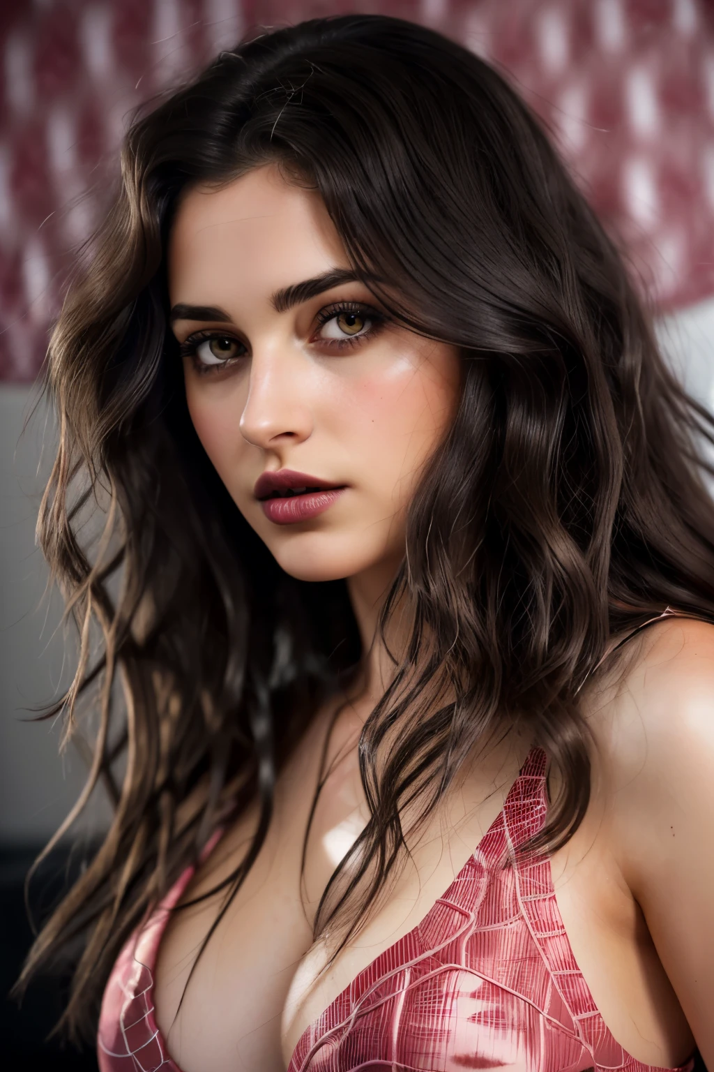Wavy brown hair, (RAW photo, realism: 1.8), (very dark lip gloss, jet black lipstick, many eyelashes, dark black eye shadow, shy, blushing, high quality, high resolution, depth of field, chromatic aberration, caustic, wide light, natural colors, 30 year old woman), very soft large breasts, style A good woman, the breasts The shape of the tip is clearly visible, the whole body, beautiful skin, beautiful legs, lots of exposure, very line, body that looks delicious, lips that make you want to kiss, bed, scruffy futon, sexy pose, wide open crotch, visible private area, full body, topless, visable niples, sexy