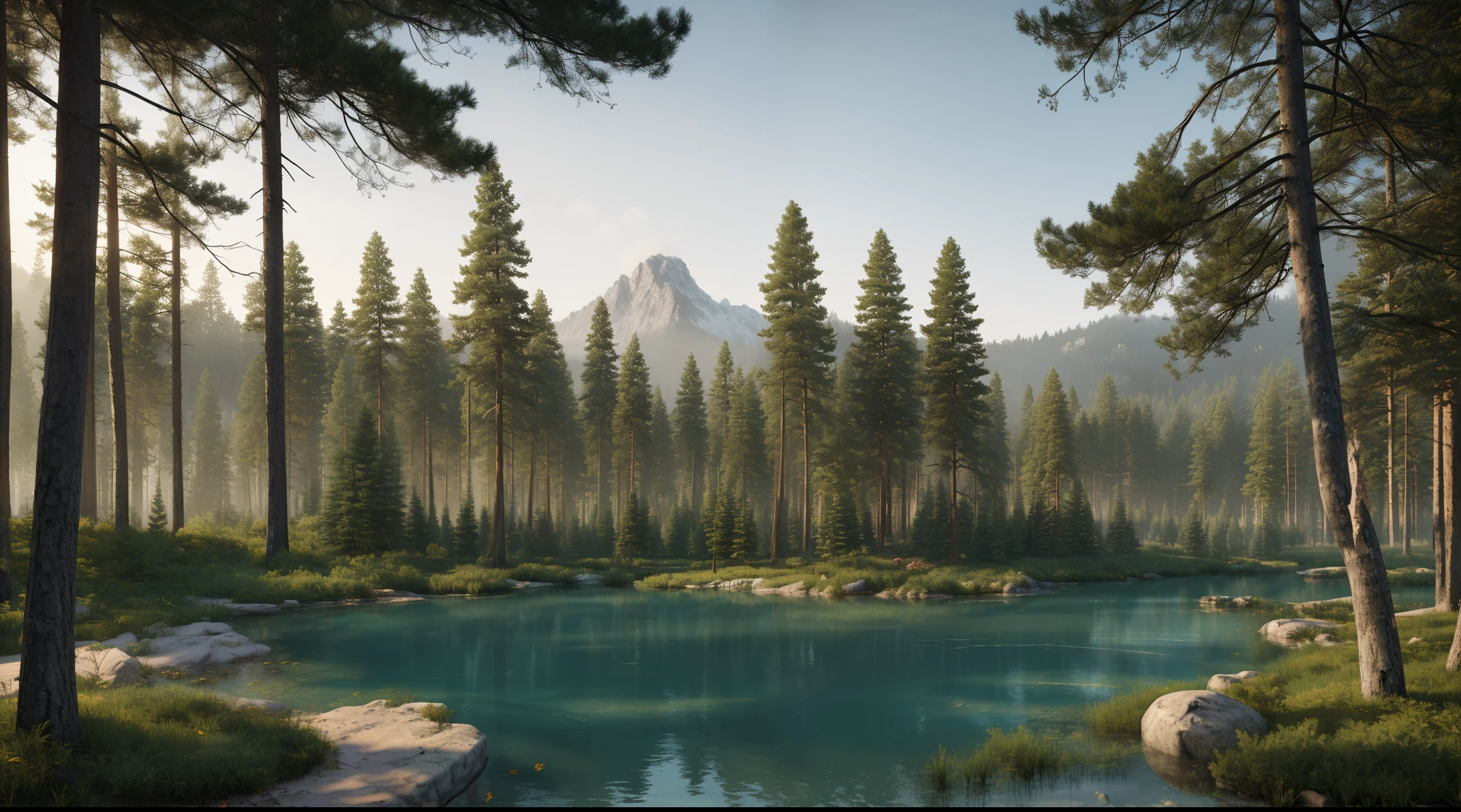 Image of a pine forest with a lake in the background, Vintage Oil Paintings style, High resolution (4K, 8K), High resolution textures, Realistic lighting, soft shadows, Precise reflections, Realistic materials, depth of field, Antialiasing ( smoothed edge), fine and precise details
Accurate colors and tones, High quality rendering, Using advanced rendering techniques (such as ray tracing or path tracing) if possible,
Optimized rendering time to avoid noise or artifacts. Balanced and attractive composition, EpicArt, SAM YANG, High level of detail, Masterpiece