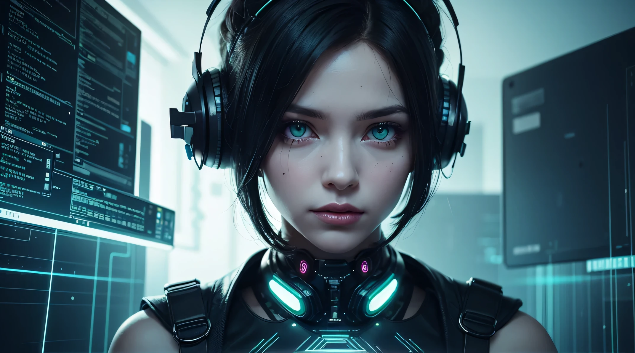 analog style cyberpunk portrait of a cute girl, beautiful