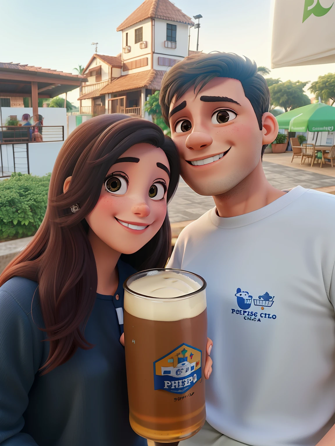 casal sorrindo com copo de chopp, alta qualidade