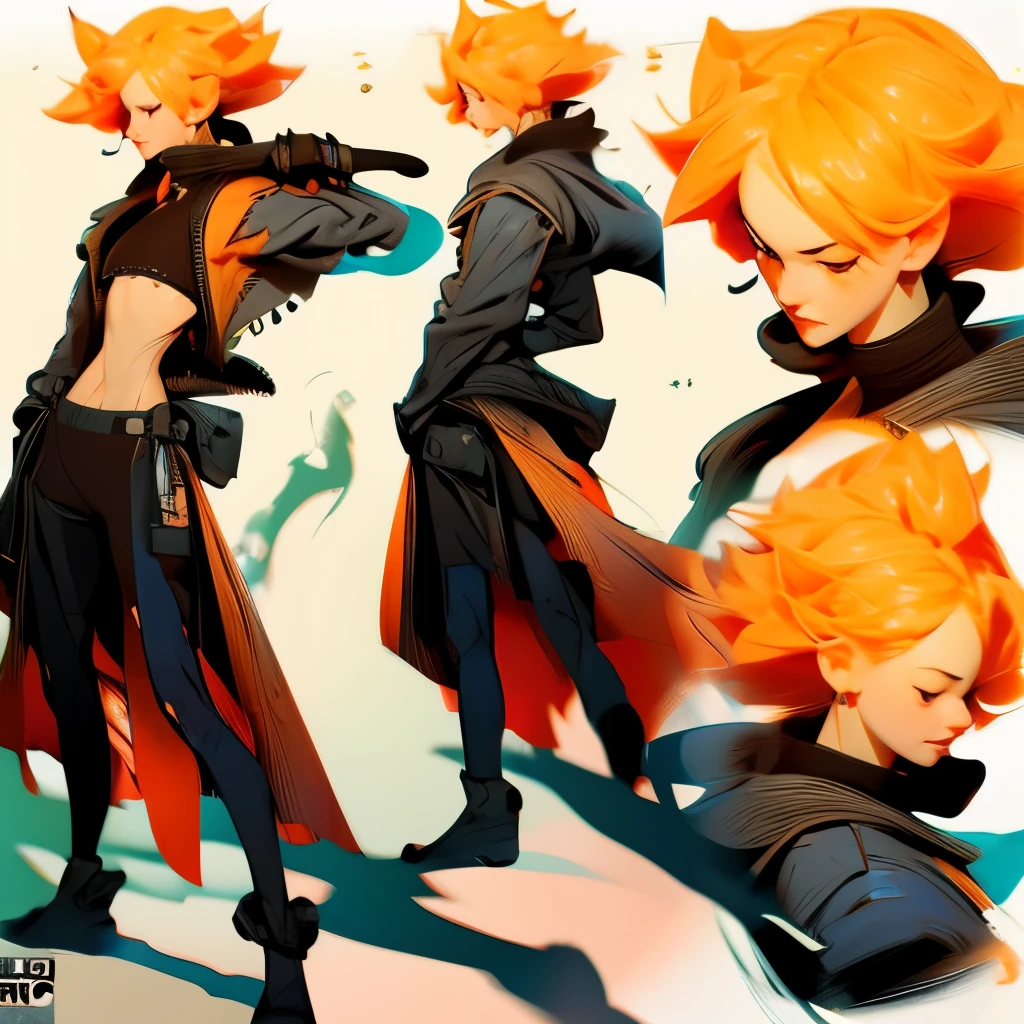 A female, full body, kicking, nami of one piece, character sheet, nude, orange hair, large , big breast, pale skin, orange eyes, fight pose, dinamic angle.