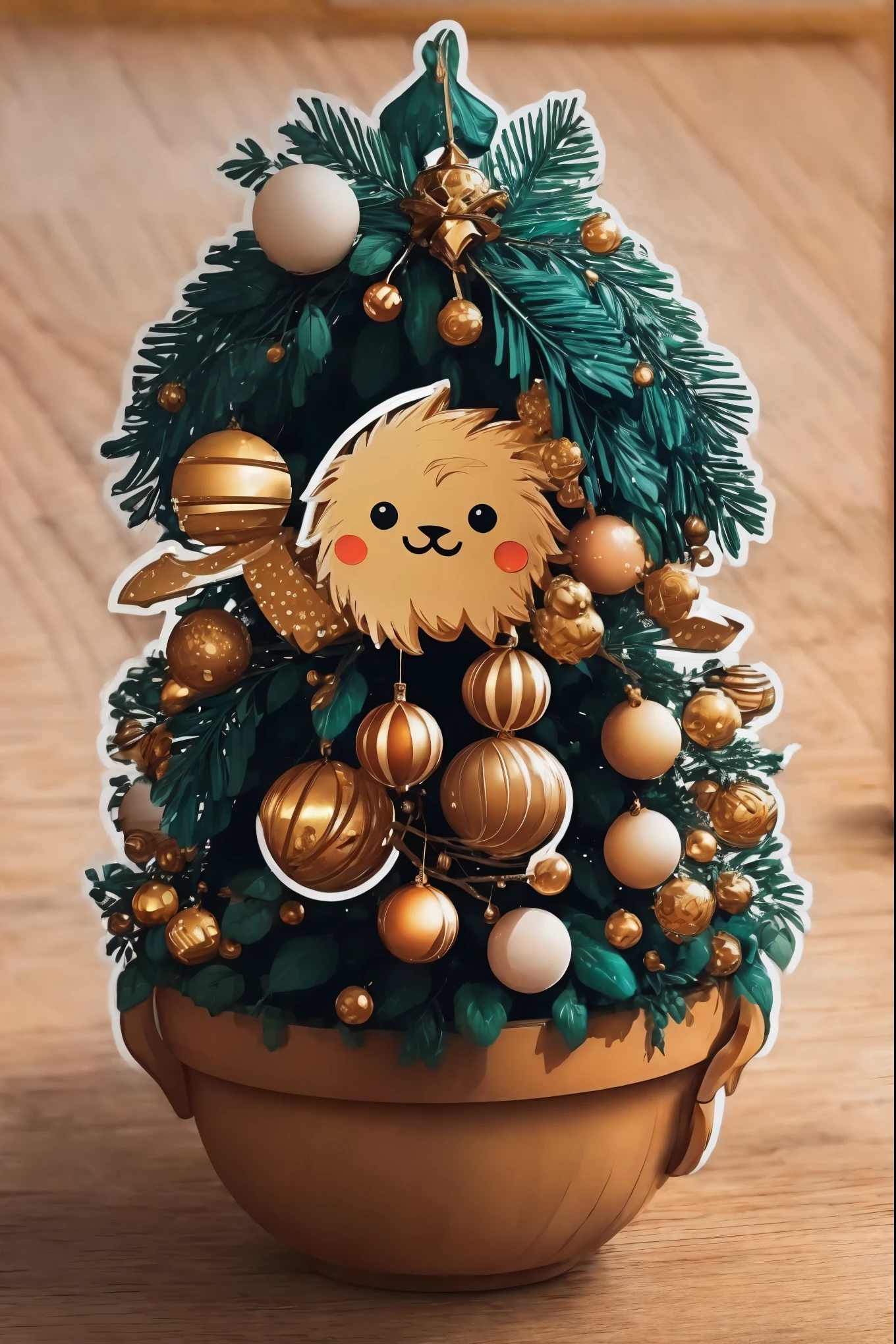 (Masterpiece in maximum 16K resolution), the best quality, (very detailed CG unity 16k wallpaper quality),(intricate detail:1.4), (extremely insane detail:1.4),(((Soft colors of highly detailed digital art:1.3))). | Sticker design, glossy finish, high-quality print, cheerful and bright designs, variety of shapes and sizes, suitable for decoration, capturing the spirit of the season, christmas Sticker, Christmas elements, 3D cartoon, enhance, intricate,Christmas Tree, Christmas Ribbon, Christmas Mistletoes.