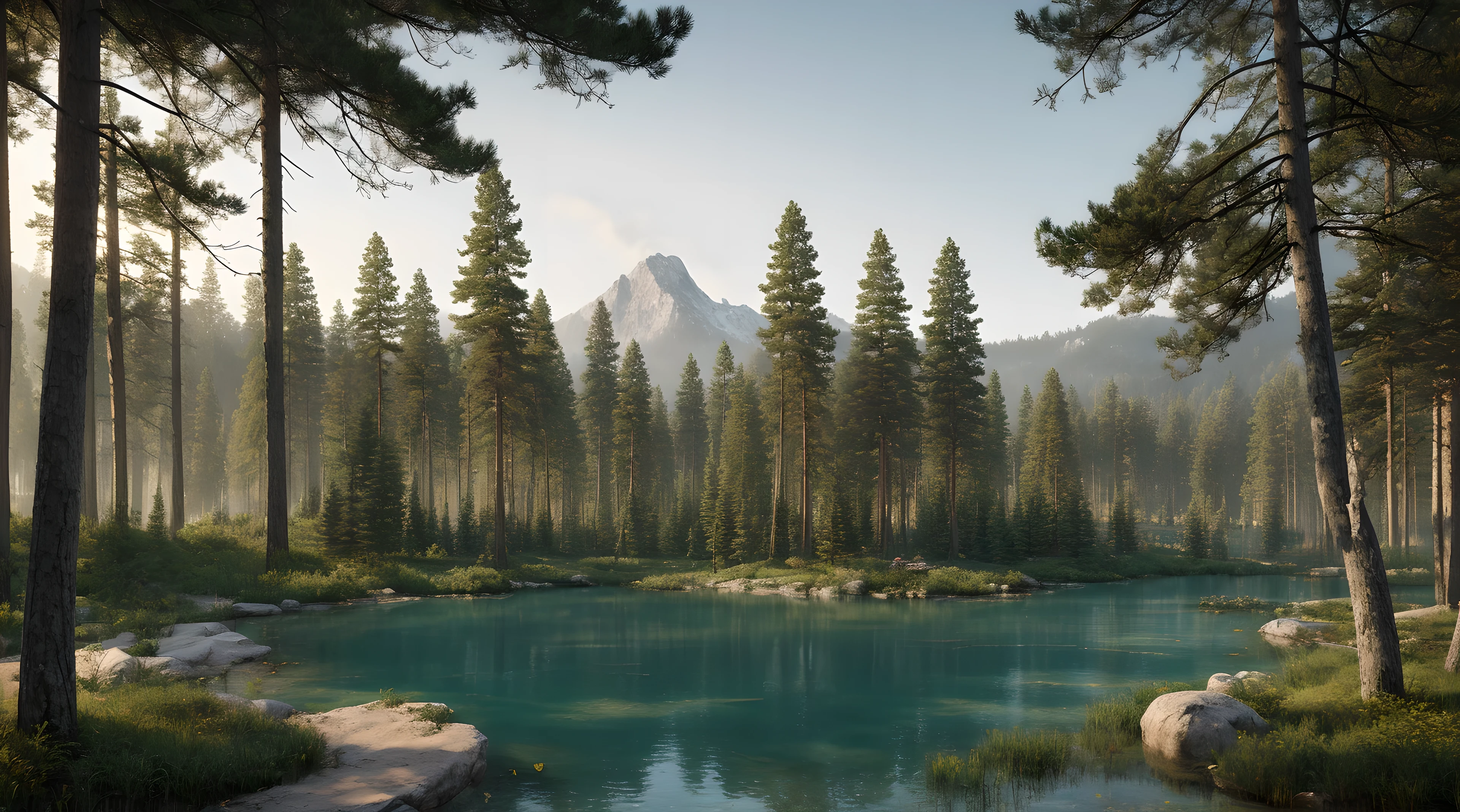 Imagen de un bosque de pinos con un lago al fondo., Vintage oil paintings style., High resolution (4k, 8k), High resolution textures, realistic lighting, Sombras suaves, Reflejos precisos, Materiales realistas, Profundidad de campo, Antialiasing ( borde alisado), Detalles finos y precisos Colores y tonos precisos., Renderizado de alta calidad, Using advanced rendering techniques (como el trazado de rayos o el trazado de ruta) Si es posible,
Tiempo de renderizado optimizado para evitar ruido o artefactos.. Balanced and attractive composition, EpicArt, Sam el, ALTO NIVEL DE DETALLE, Obra maestra