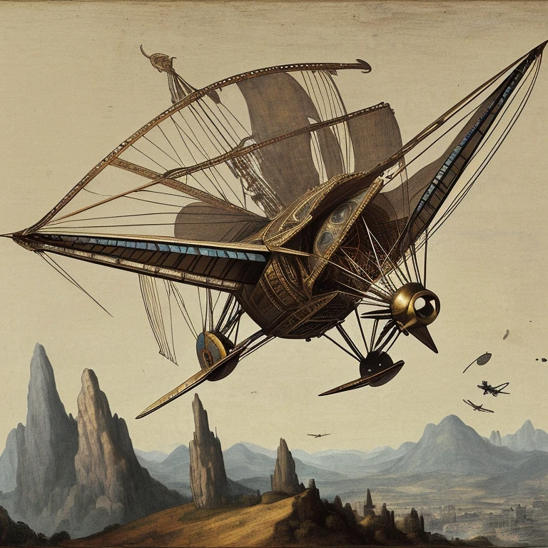 Best quality, masterpiece, ultra high resolution, Leonardo da Vinci project flying machine with numbers drawing noir
