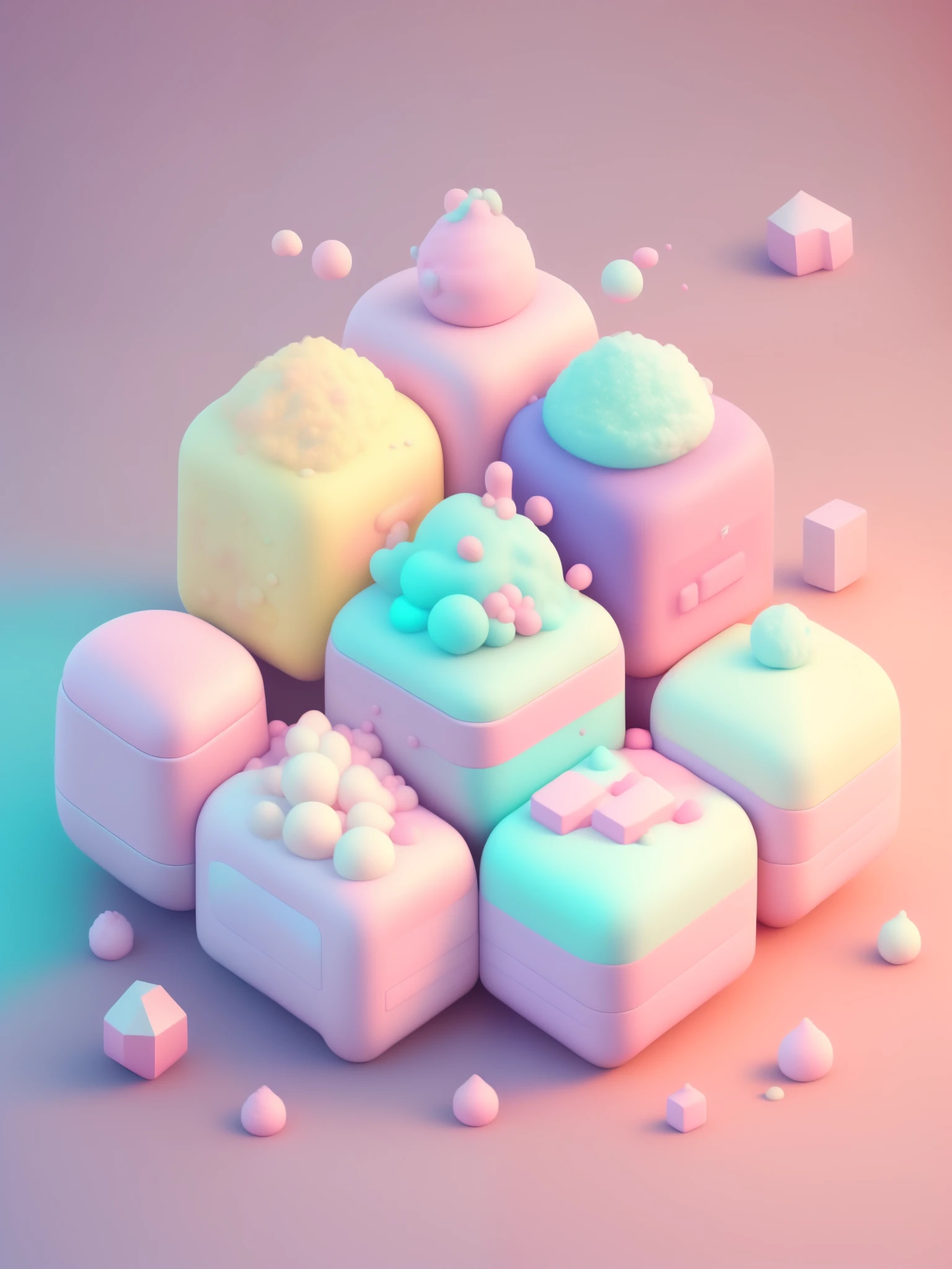 microworld, isometric view of cute kawaii keyboard, (pink, white, yellow, purple), cozy and pastel, lighting particle, dynamic light effect, futuristic, incredibly detailed, super resolution