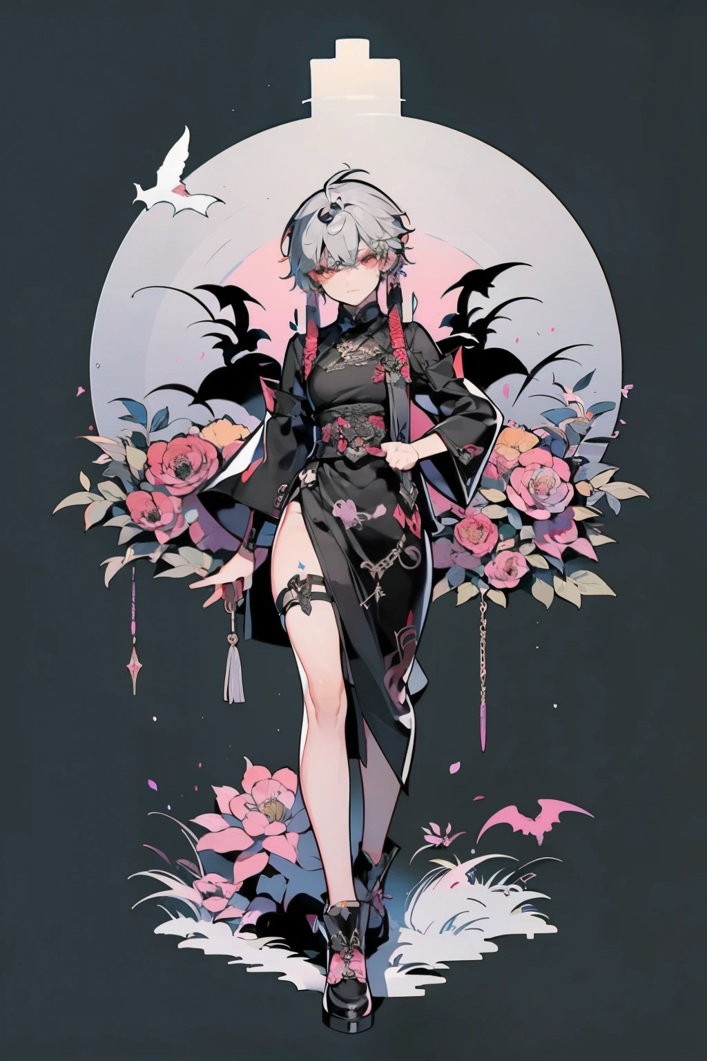 01_(Stylized character concept art), (1.full body figure), (3D character concept), (game character design).
(Description of the hero), (a young man, a Shaolin monk who combines traditional elements of ancient Chinese martial masters and modern urbanized details of appearance). (A smoothly cropped head, a piercing gaze, this is a fighter, an artist, a cyber-mage. He has a strong physique, a bald head, a strong neck, shoulders, arms, strong legs). (Dressed in a loose silk kimono, decorated with traditional Chinese patterns; flowers, peonies, skulls, birds. A wide belt girds a strong torso, the open chest is covered with rosary beads. Arms and legs are protected by combat protective elements in a futuristic style, cyberpunk, cyber fighter. ! On her feet are cool white shoes, with thick soles!). (His weapon, the magic of fine arts, is armed with a long pole, this is a technological device, vaguely reminiscent of a traditional fighting pole, metal, electronic, cyber weapons. With the help of virtual images, the Fighter Monk is able to recreate various elements in space; dragons, demons, birds, flowers, and dead people. He is depending on the level of accumulated energy and the presence of “primary elements”).
02_The image is made in the style of a concept sheet, white background, (one character, full height), weapons in hands, (spectacular dynamic - combat pose with a pole, creates a combat phantom in space). (Clothing colors, muted orange, metal elements, plastic; Cyberpunk style, future fighter).
03_Stylization, game character concept, white background, one full-length hero. Stylization; fantasy - cyberpunk, Riot Games, League of Legends, World of Warcraft. 3D character, game model, high quality – artistic hand-drawn 2D textures; (diffusion, transparency, glow, relief.) Rich, balanced color scheme, linear graphic outline in black.