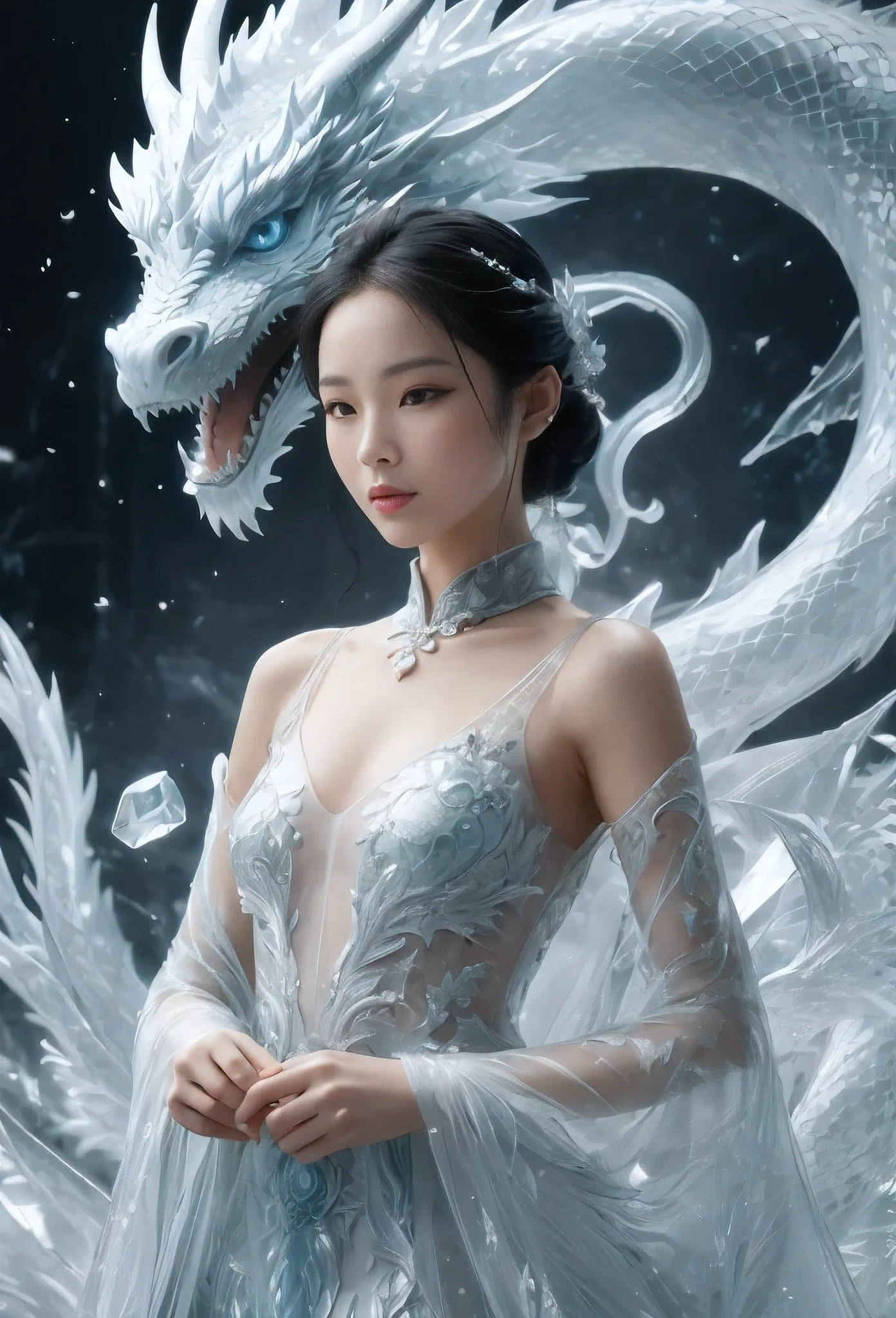 arafed woman in a white dress with a dragon on her shoulder, chinese fantasy, xianxia fantasy, inspired by Chen Yifei, a beautiful fantasy empress, digital fantasy art ), fantasy art style, the dragon girl portrait, beautiful fantasy art, sorceress, full body xianxia, jingna zhang, inspired by Feng Zhu, elegant cinematic fantasy art