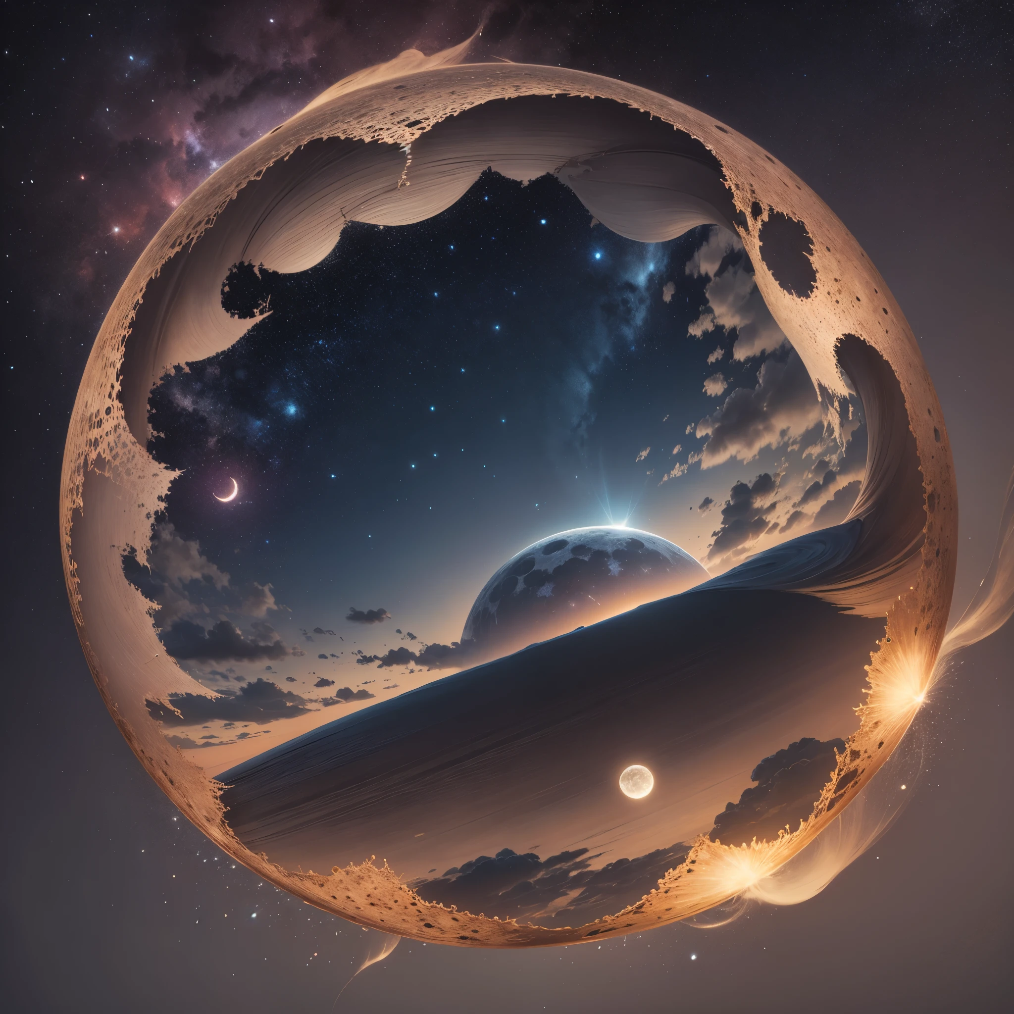 Illustration of a starry night with a smiling moon in the center. --auto --s2