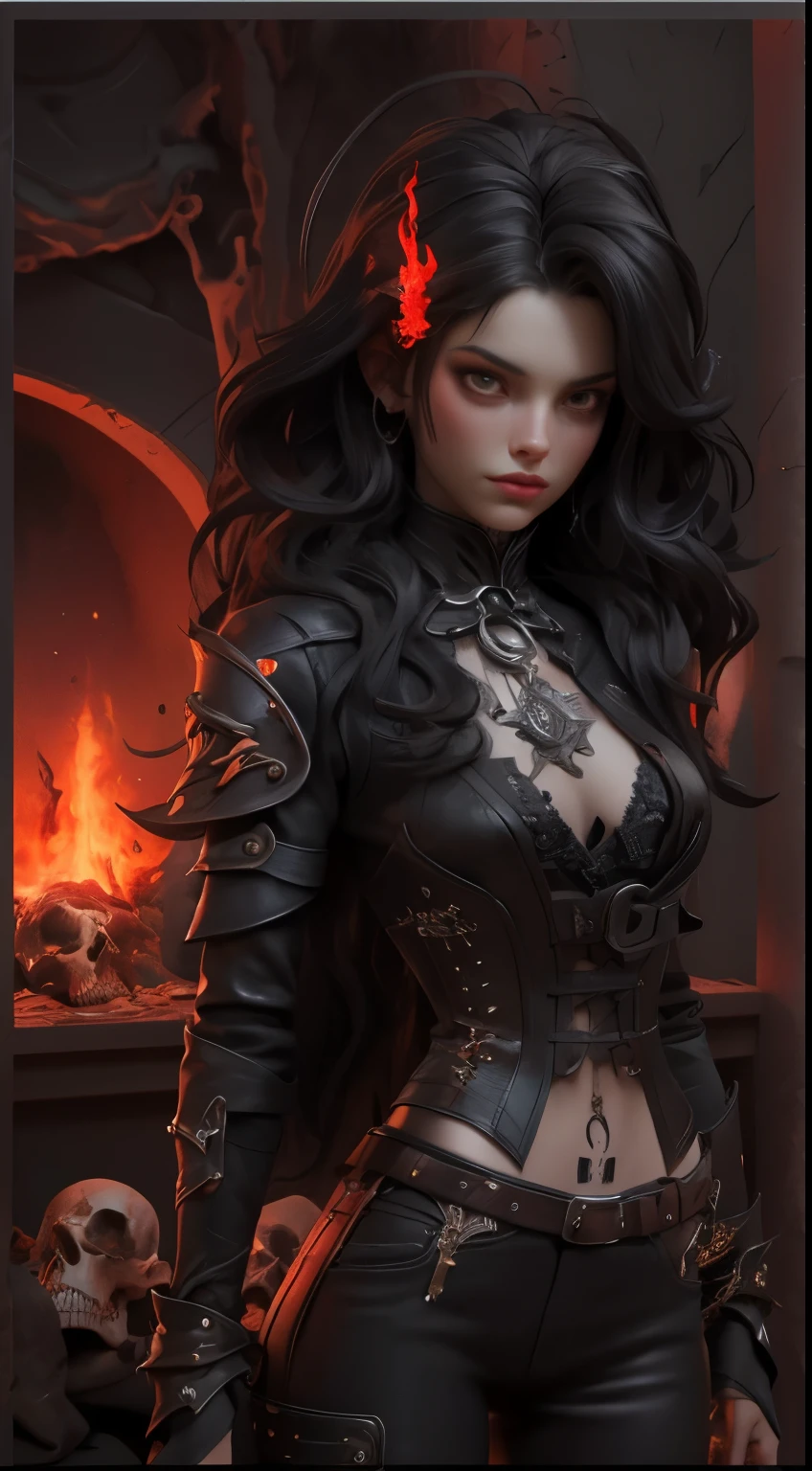 1_The woman, Demoness, full height, very extremely beautiful, Long hair, Smooth cleaning, White Skin Skin. Photorealistic , Cinematic picture , high detail , dynamic, Expressive image , detailed skin texture , Graceful figure , Sexy Lucifer Girl , Tatoo , The Dark Angel of the Underworld , Otherworldly gloomy image , Different world , The Vampire Chronicles by Brian Lumley , gustave dore , The Divine Hell of Dante Alighieri , Italian Renaissance, Great art. Magic and cyberpunk merged into one. warm colours, Contrasting light with cold backlight on the side, Expression of volume and shape, качественная 3D визуализация, Rendering, tmasterpiece. Top Quality , Prehistory of the bones of the skull , Horror style , Darkened , Grainy , hazy .
2_The grace of her body, grace, perfect figure, Dark textured silhouette, high-quality 3D modeling, Dark image,
a woman long hair, to the waist, black metal, tight leather pants, Rockstar, Demonic image, Body in tattoos, The Vampire Chronicles, Corset belts, Body fasteners & contour, Knives, skulls, dice, woven into her armor, Warrior of Darkness , Hell's Angel.
3_High image quality, 4k | Ultra HD | Full HD, cinematic rendering, 3D визуализация - шедевр, TOP computer graphics ART. Full-Width Unity 8K Rendering, Motion Capture, pores skin, Dark lighting, Strong shading, Detailed, Detailed Face (Bright, Photorealistic, Realistic, dramatic, Dark, sharp-focus, 8K). Highly detailed textures, cloth, material, Leather, Metal, Cadaveric decomposition, bones, skulls. texture, hiquality, (Grayscale, Red, black, Nuts and bolts., Metallic luster), Magic amulets on the chest, Kabbalistic symbols. Film grain, Dust and particles in the air.
4_ Background environment; Another world - Hell, River Styx, Souls of dead sinners, Gorges with red-hot magma, red light, In a dark grotto, darkness)!. studio light, side, Koh