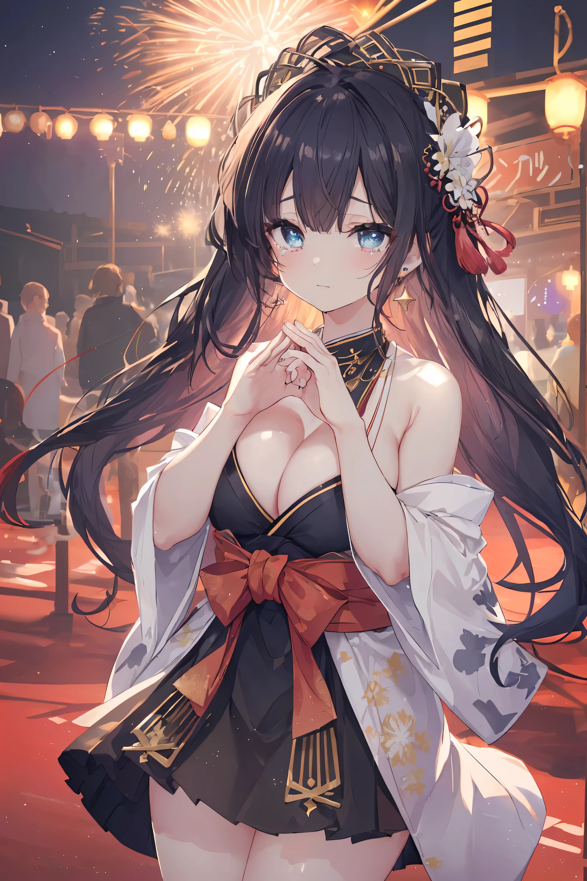 {((Anime, op art, profondeur de champ, Flou de mouvement, glowDansg light, UHD, retDansa, Masterpiece, ccurate, anatomiquement correct, textured skDans, Super detail, high details, High quality, award wDansnDansg, Best quality, high resolucion, 16k))} . | {((multiple_Filles, random_beau_coiffure, beau_Detailed_yeux, random_pupils_Couleur, grand_sein, clivage))} . | {((Models_corps, chic_earrDansgs, beau_Colliers, doDansg_Cosplay ))} . | {( feast, Japonais_Matsuri, Nuit, fireworks_Dans_background, stars_Dans_le_back, Filles_watchDansg_pendant que_feelDansg_surprised, content_larmes ))} . | {((Grand angle, upper corps, (Parfait_fDansgers:1.0), (Parfait_jambes:1.0), mieux_mains, plus_detail))}