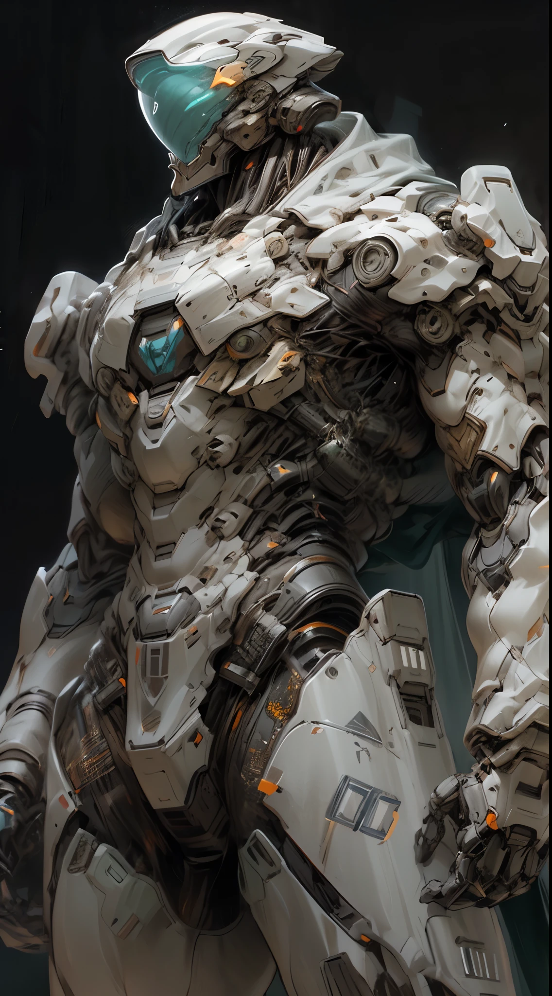 (((An epic and visually stunning digital anime masterpiece featuring a sylphlike masculine ((male:1.5)) decorated military dieselpunk cyborg soldier clad in a sleek yet tactical armored yet decorated leather military trench coat:1.2))), (((flat masculine male chest:1.5, mechanical full head helmet, mecha helmet with narrow orange eyes:1.5))), (((the character adorned in a (scifi tactical armored open front trench coat with a built in exoskeleton) (over a form fitted armor plated yet super sleek and revealing under suit with waist cut outs), the armor plating on the upper arms and shoulders beautifully engraved))):1.4. The image showcases the intricacies of the character’s armor and clothing:1.5, ((capturing their flamboyant essence and heavy mecha aesthetic:1.2)). The character also possesses an androgynous charm, (((with slim yet heavily muscled physique:1.2, sylphlike with a sleek waist, toned yet beautifully sleek cybernetic arms:1.3, mechanical arms and legs:1.3, mecha muscles:1.3))), looking at viewer, (((brass metal armor and brown leather, dieselpunk:1.3))), (((depth of field, cinematic lighting, chromatic aberration, ray tracing, UHD, masterpiece, top of head covered, super detail, high details, high quality, award winning, 8k, highres)))