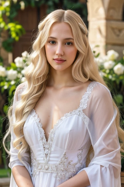 eautiful young woman with slightly long curly platinum blonde hair, Meyrem Uzerli, Hurrem Sultan