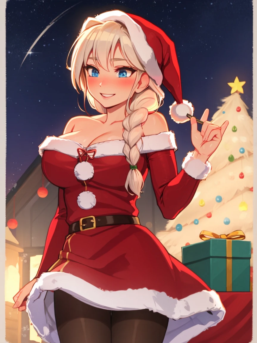 Elsa, christmas, single braid, santa outfit