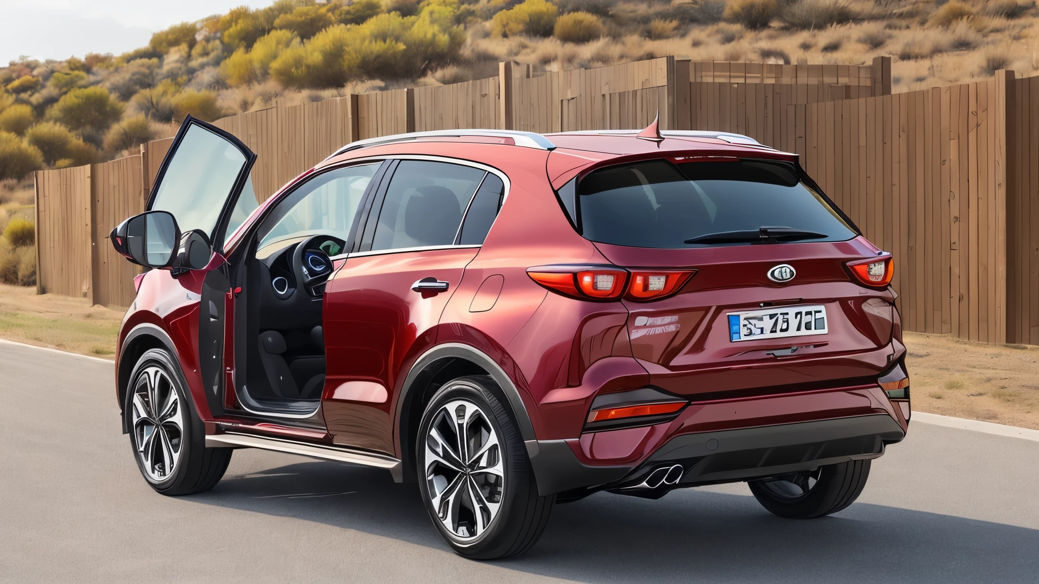 A red::2 Kia Sportage 2021, driver's side door opened::4 --auto --s2
