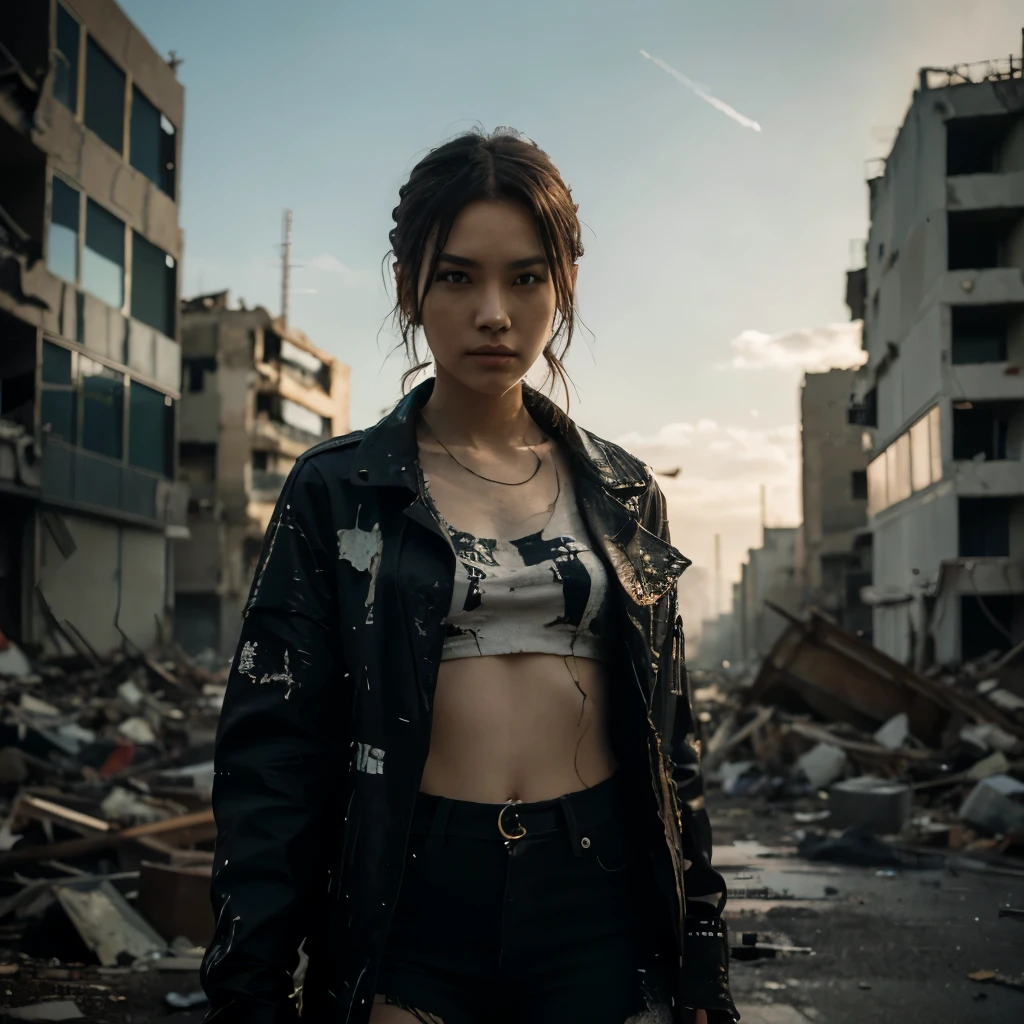A woman with a slender figure standing in the midst of ruins, wearing tattered clothes but appearing calm and composed, surrounded by rubble and broken buildings, exuding a sense of desolation
,32k, best quality, masterpiece, super detail, high details, by Makoto Shinkai ,in the style of the stars art group xing xing, --niji 5"
Mirrors. A digital art inspired by Ryoji Ikeda. symmetrical portrait with analog glitch effect
extreme details