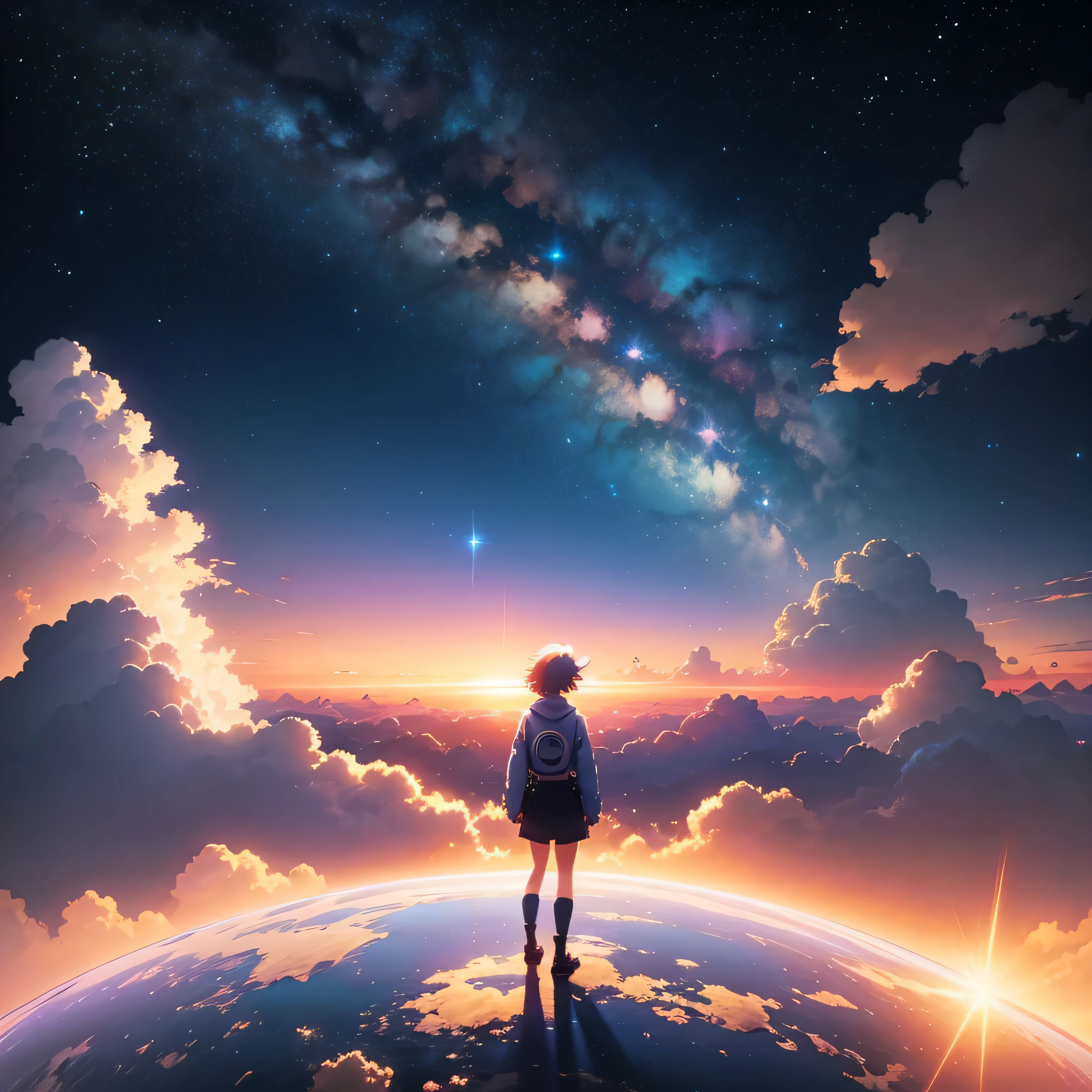 Anime style scene of a beautiful sky with a star and a planet, Cosmic sky. by Makoto Shinkai, anime art wallpaper 4k, anime art wallpaper 4k, anime art wallpaper 8 k, anime wallpaper 4k, anime wallpaper 4 k, Anime background 4K, anime sky, Stunning background, Anime background, Planet Sky in the background, Anime background art