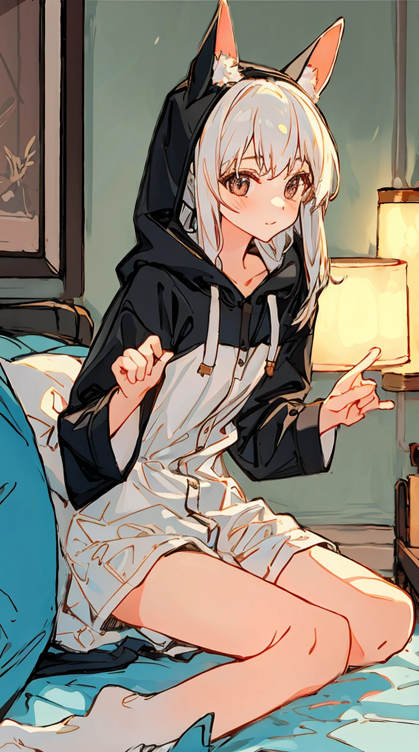 (NSFW:0.9),(:1.4), solo, full body, sitting, dynamic angle, white hair, flat chest, frilled, 3yo, brown hair, long hair, night, starry sky, dark, sleepy, want to sleep, animal ears hood, holding stuffed hamster, covered breasts,shy, blush,A young girl in pajamas holding a large stuffed animal, with a shy expression on her face, in a bedroom setting, The composition should exude a blend of sensuality and innocence, The background should be visually captivating, high resolution, erotic cute, cute and erotic appearance, best quality, highres, absurdres, full_body, perfect_anatomy, hands_perfect, beautiful_skin_x4, dynamic_lighting, shadow_blurringx4, perfect_hands, fine_fingers、Top image quality、Top resolution、masterpiece
