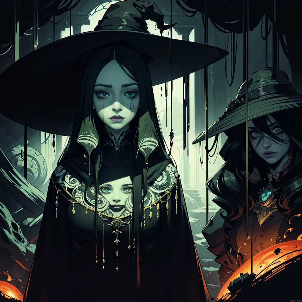 (Original art with ink:1.2),(linear art:1.31),portraitures,Jessica Alba, inside, underground room,(Depth),Giant hat,Dramatic,Poster Art,(Hyper Definition),an orange、A black、verdant,(fine lines),Horror aesthetics,composite lighting,creepy,(finely detail:1.3),RAW format,(limited pallete),clean,Convoluted