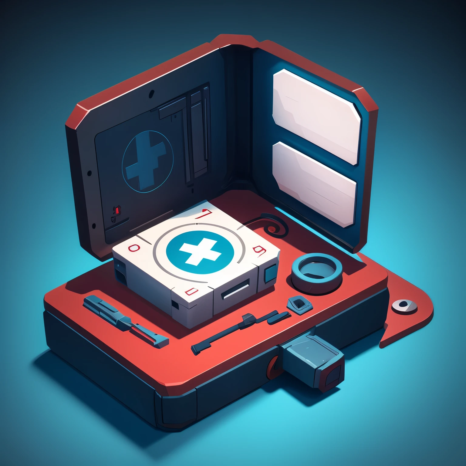 game icon, cartoon style, sci-fi medic kit, object, alone