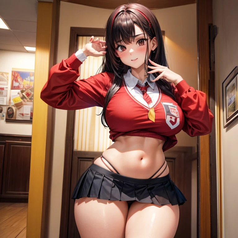 Colegiala, chica pelo rojo, falda muy corta, trasero grande, parada muestra la cola, medias largas ajustadas, very large buttocks