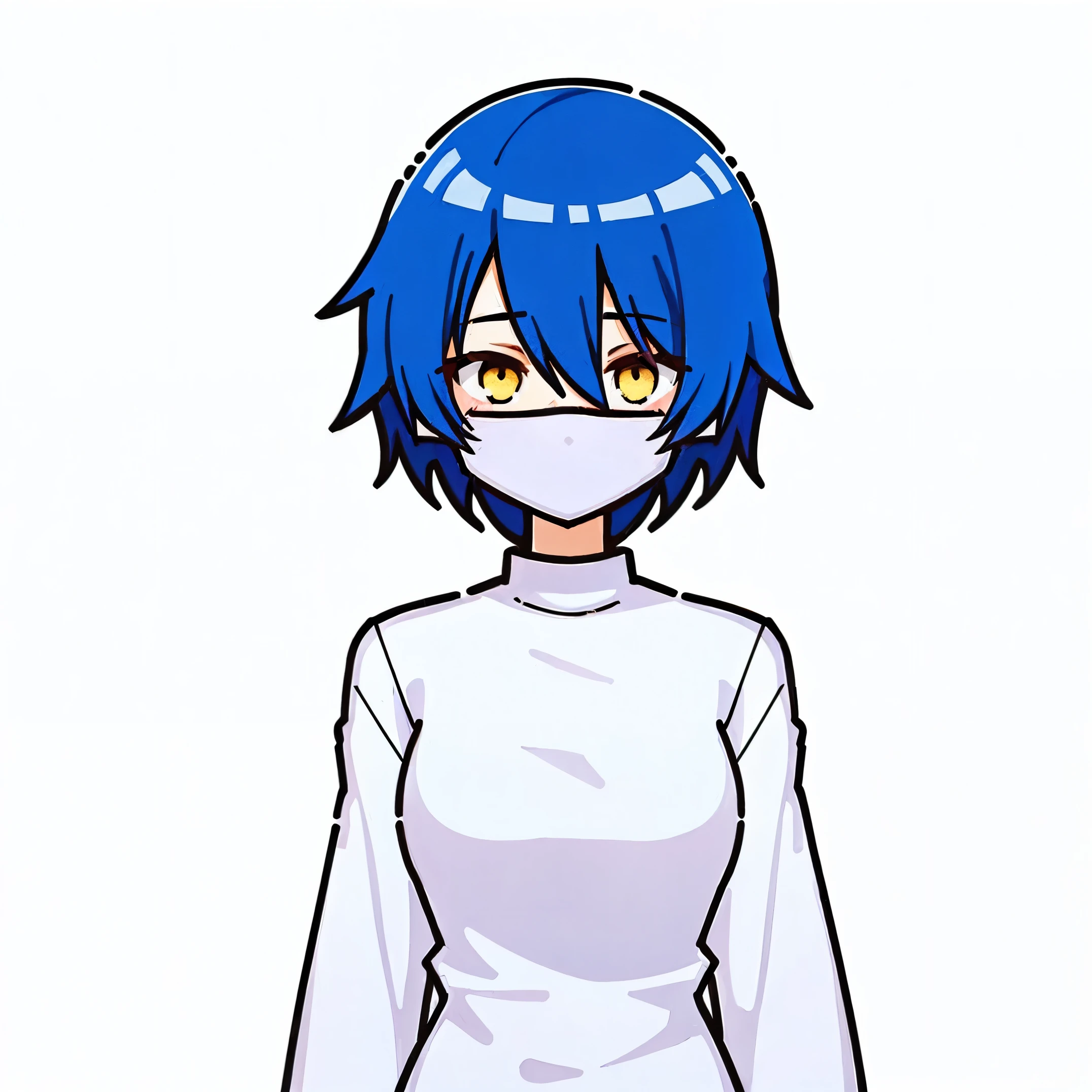 1girl, (short blue hair) , (square), White collar,
mbestyle,whitebackground, The Red Mask, the whole shirt is white, absolutely white shirt, Average Breasts, yellow eyes, no sleeves,
Bottom line, black eyebrows