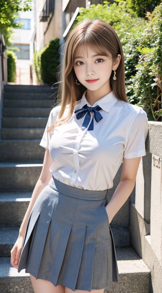 super detailed、masterpiece、highest quality、Super high resolution、8k high resolution、Transparency that looks great in photos、detailed eye、Gradation、with a girl:her hair is black and short、14 years、laughter、Her face is round and cute、spring outdoors、During the cultural festival、perfect anatomical body proportions ,hard disk、nffsw , Nikon Z9 80mm lens , table top、model's stance、small panties、small micro panties、Pubic hair is visible through the lace of panties、(((Panties are mint green mint green panties made of lace material)))、(((dark blue school uniform、white blouse、Cute white short sleeve blouse with red ribbon、short loose socks、dark brown loafers)))、(((See all panties)))、(((Skirts are definitely worn)))、(((lift the hem of the skirt)))、Sit in a triangle with your thighs slightly inward、panties focus、too bright natural light、sunlight、detailed lace panty pattern、plain white panties、(((While standing, she lifts up her skirt and shows off her panties to the camera.)))、(((Beautiful alignment and white teeth)))、(((Lift your skirt higher and higher,、show your panties to the camera)))、The most popular beautiful employees in the company、Super slim body Gcup bust、Slim model body shape、Full body photo with beautiful posture