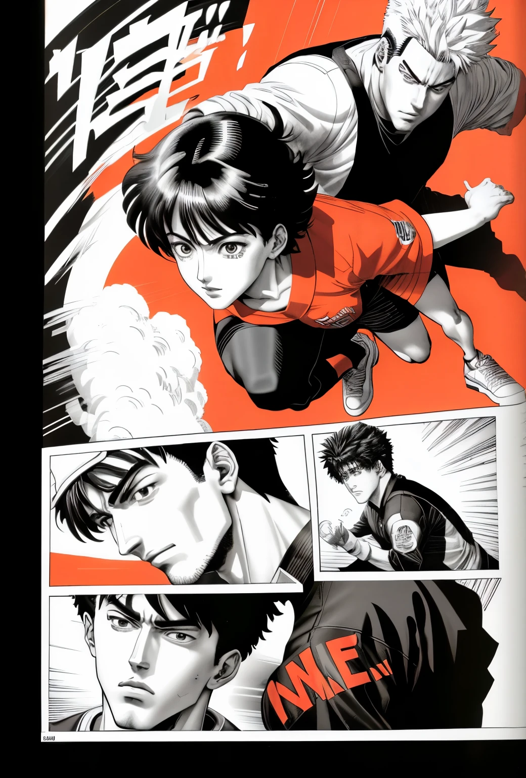 a black and white image of a comic book with a man and a woman, page from initial d manga, Hajime no Ippo Manga Inspirado, estilo baki, black and white manga page, award winning manga style, manga page, kentaro miura manga style, Baki o Grappler, striking manga artstyle, black and white manga comic, manga scans