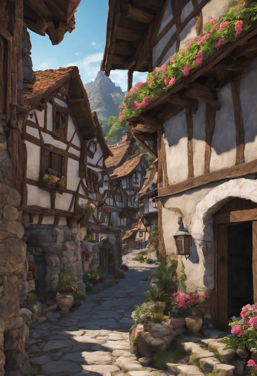 ancient mountain village town center medieval